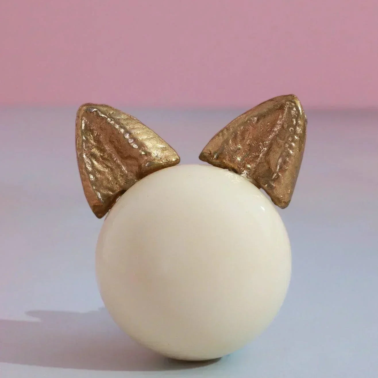 Handcrafted Kitty Pearl Ceramic & Brass Cupboard Knob - G Decor