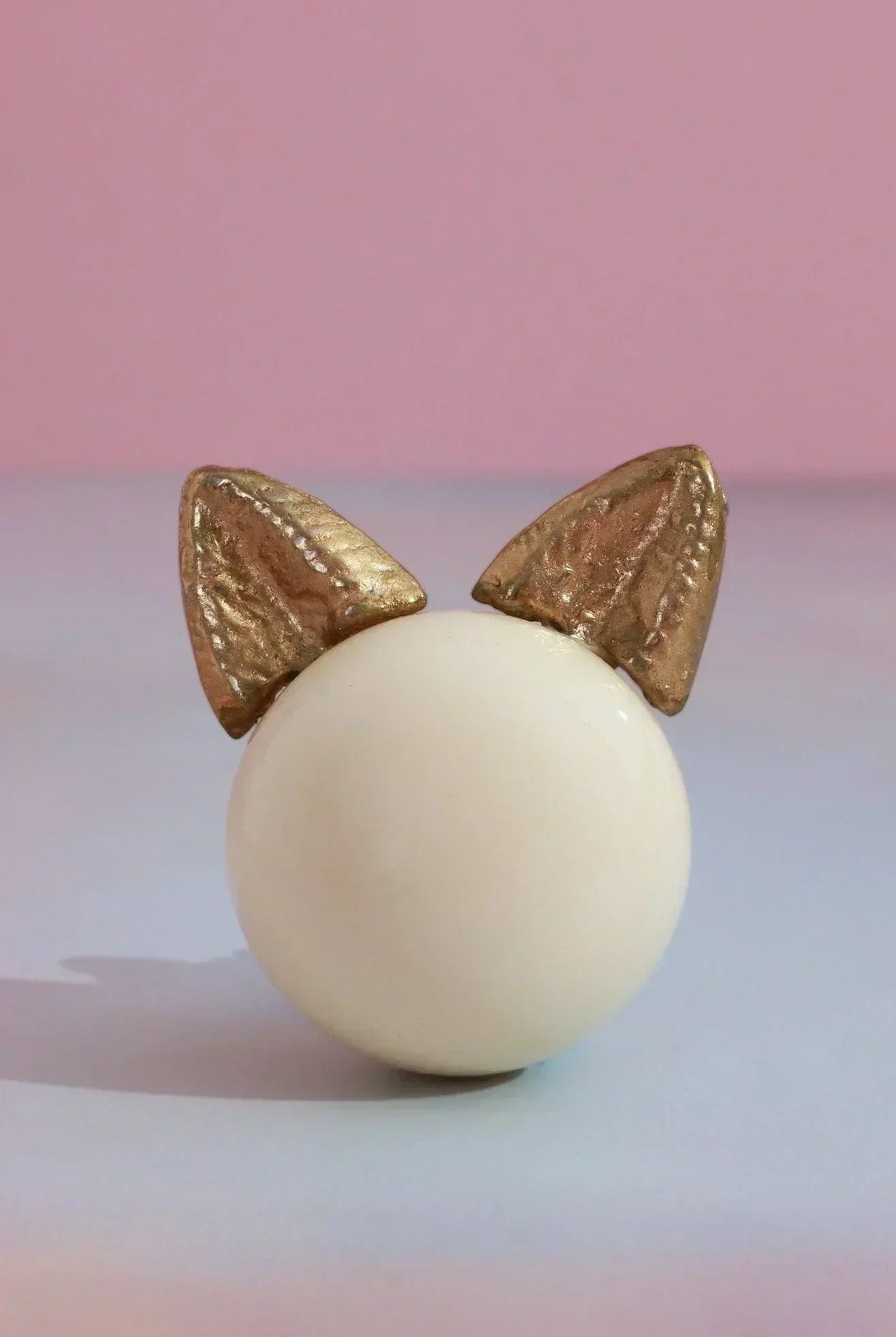 Handcrafted Kitty Pearl Ceramic & Brass Cupboard Knob - G Decor