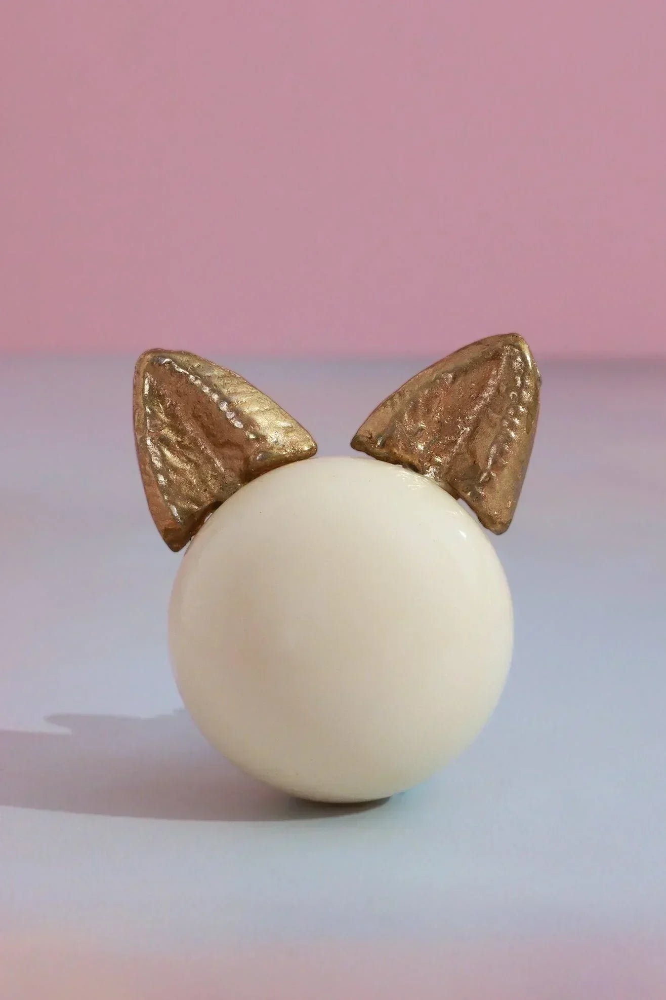 Handcrafted Kitty Pearl Ceramic & Brass Cupboard Knob - G Decor