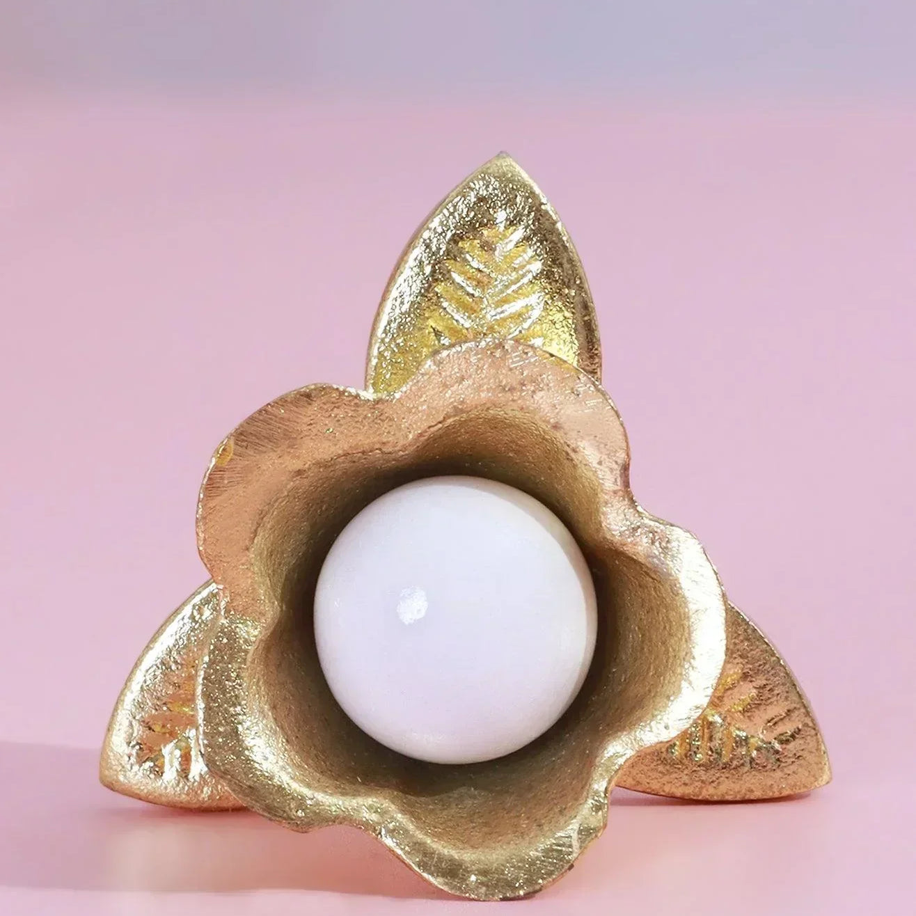 Handcrafted Lily Pearl Floral Ceramic & Brass Door Handle - G Decor