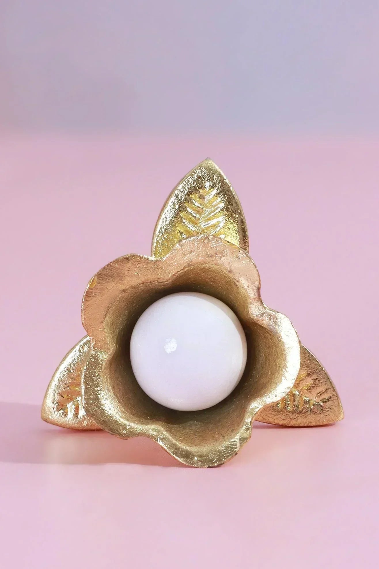 Handcrafted Lily Pearl Floral Ceramic & Brass Door Handle - G Decor