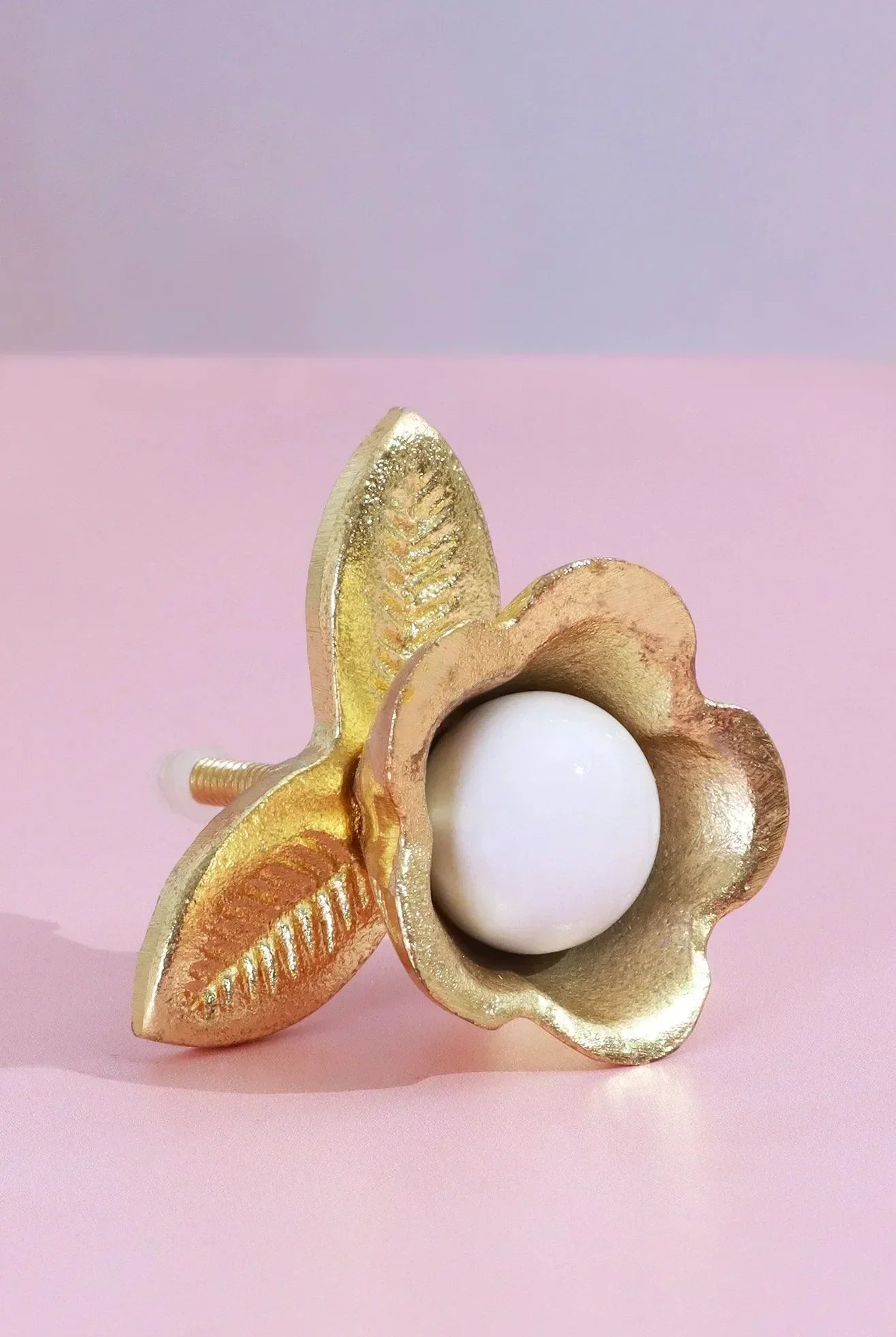 Handcrafted Lily Pearl Floral Ceramic & Brass Door Handle - G Decor