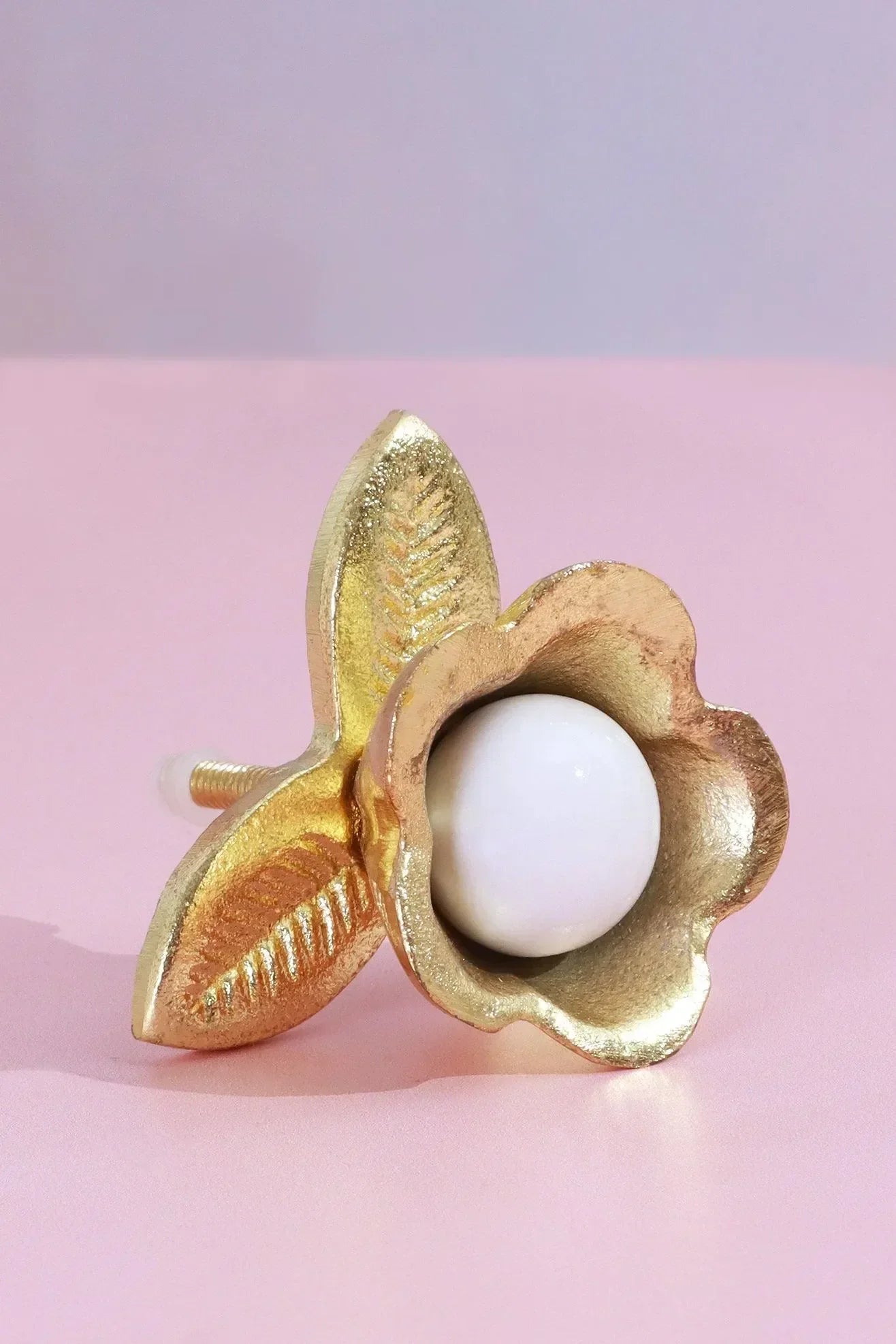 Handcrafted Lily Pearl Floral Ceramic & Brass Door Handle - G Decor