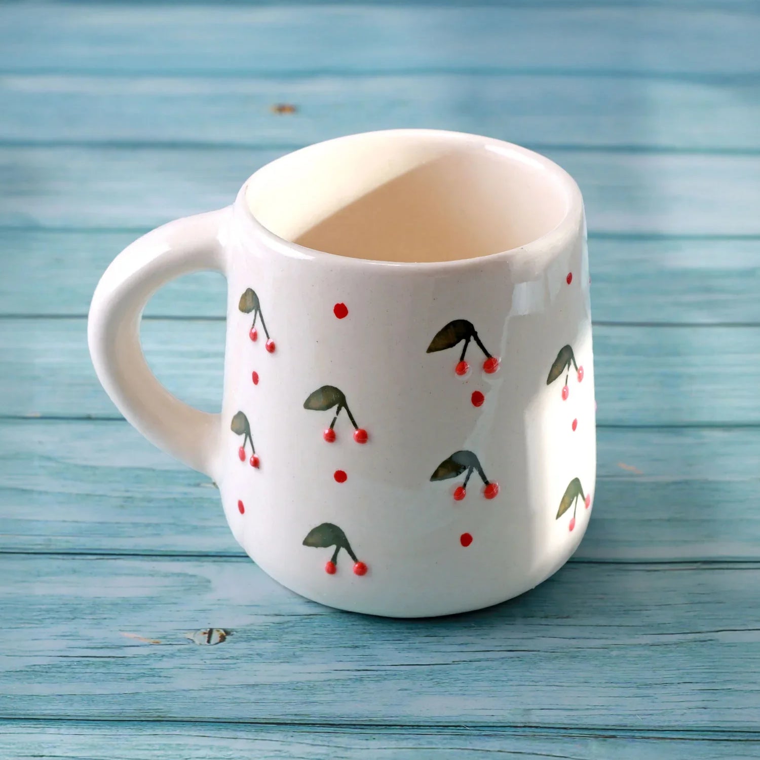 Handmade & Hand-Painted Bee & Cherry Mug Collection Ceramic Tea & Coffee Cups - G Decor