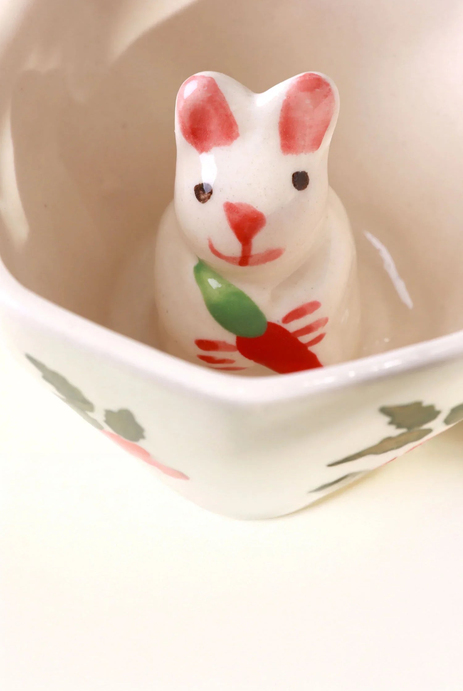 Handmade & Hand-Painted Bunny Garden Mug Ceramic Tea & Coffee Cup with 3D Rabbit Inside - G Decor
