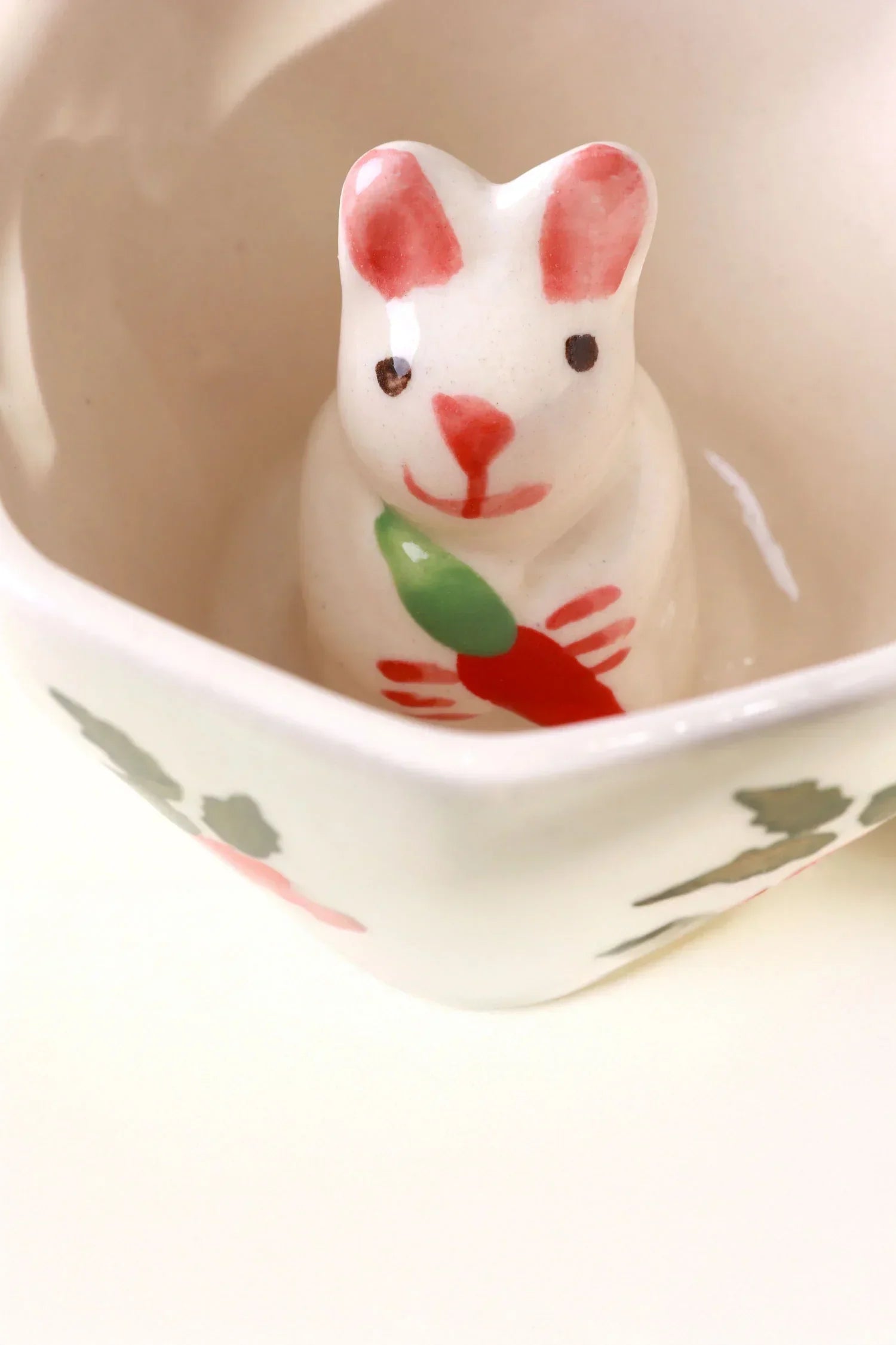 Hand-Painted Bunny Garden Ceramic Mug with 3D Rabbit — close-up view, G Decor