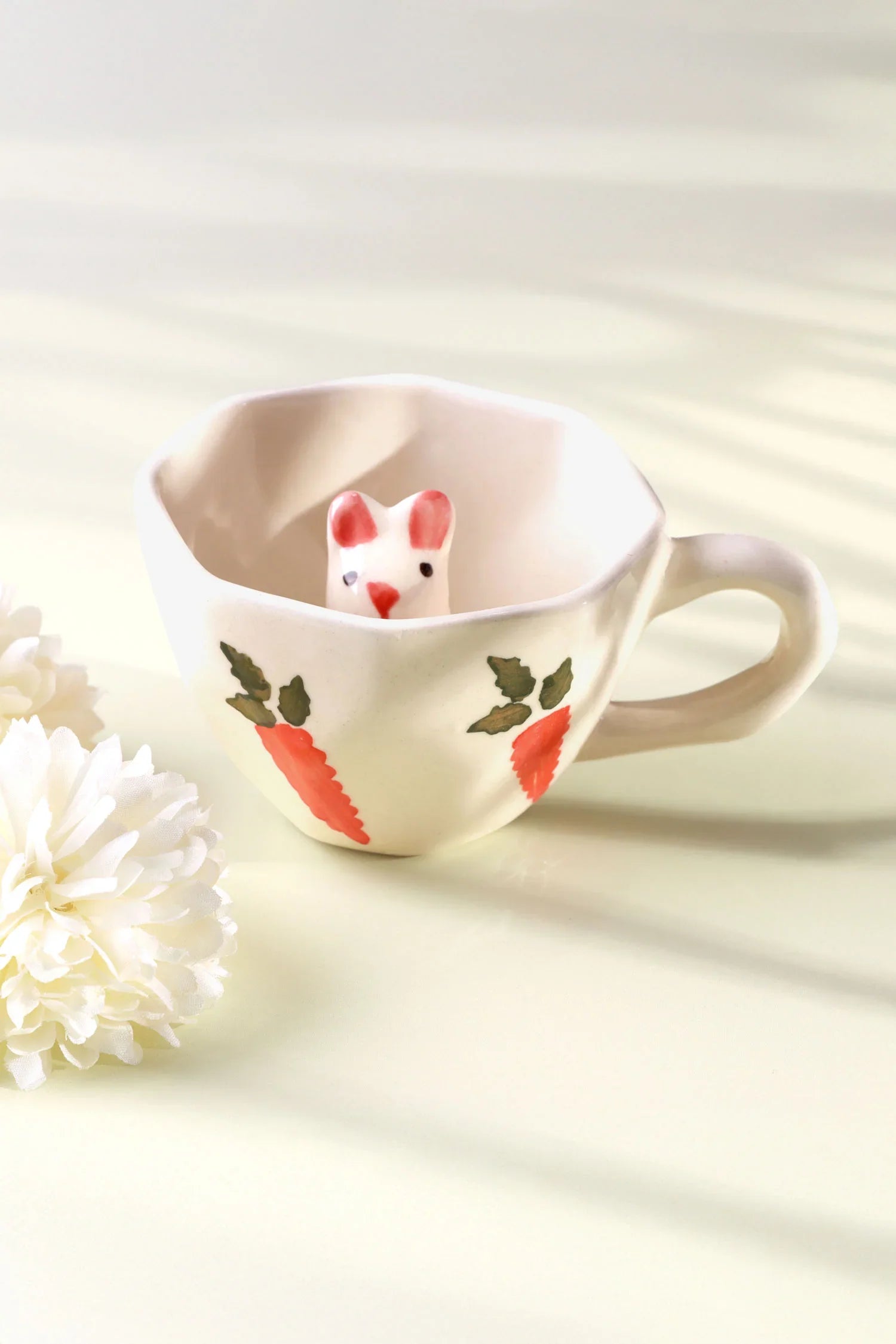 Handmade & Hand-Painted Bunny Garden Mug Ceramic Tea & Coffee Cup with 3D Rabbit Inside - G Decor