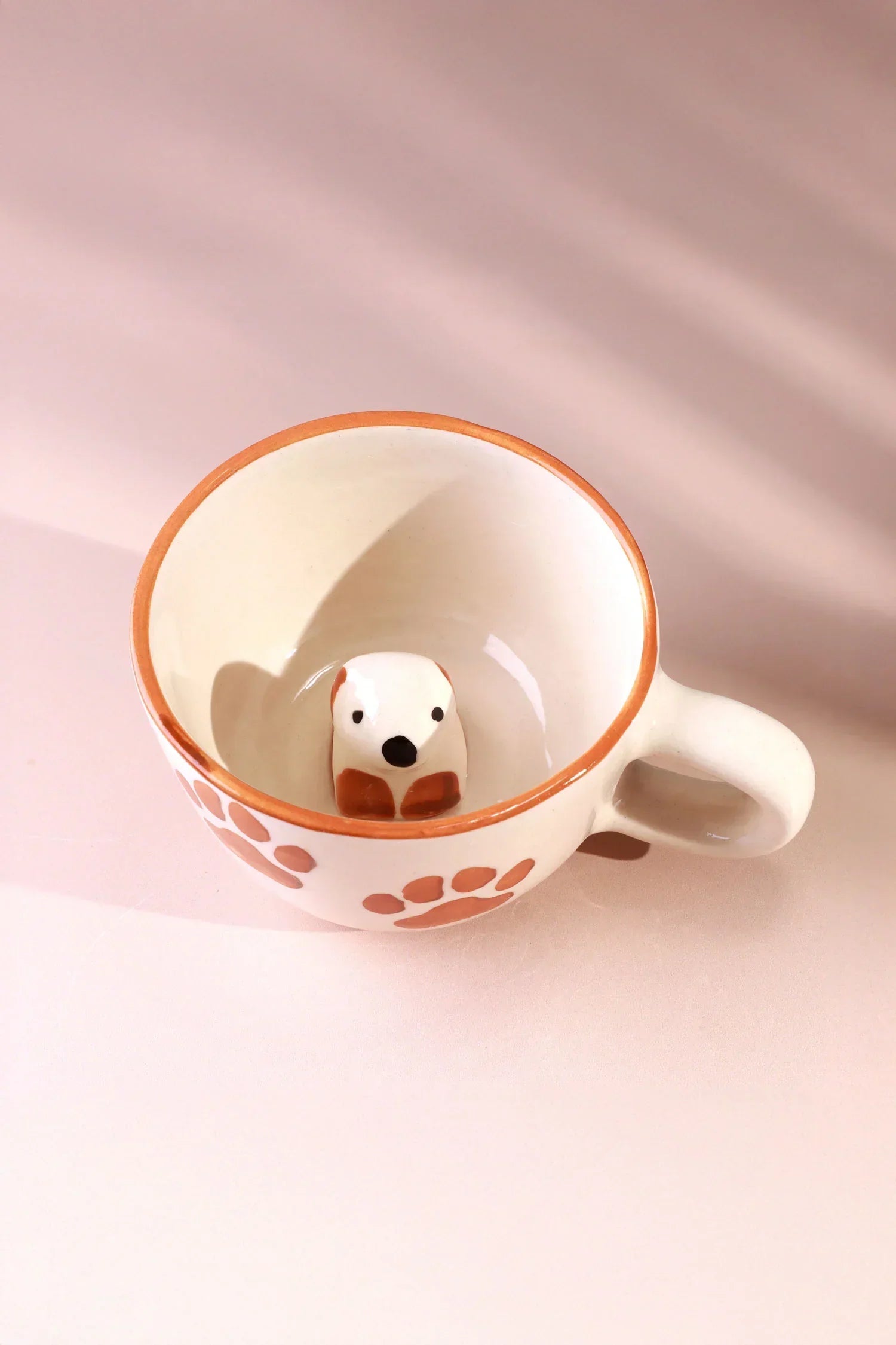 Hand-Painted Paw Print Doggy Ceramic Mug with 3D Puppy — close-up view, G Decor
