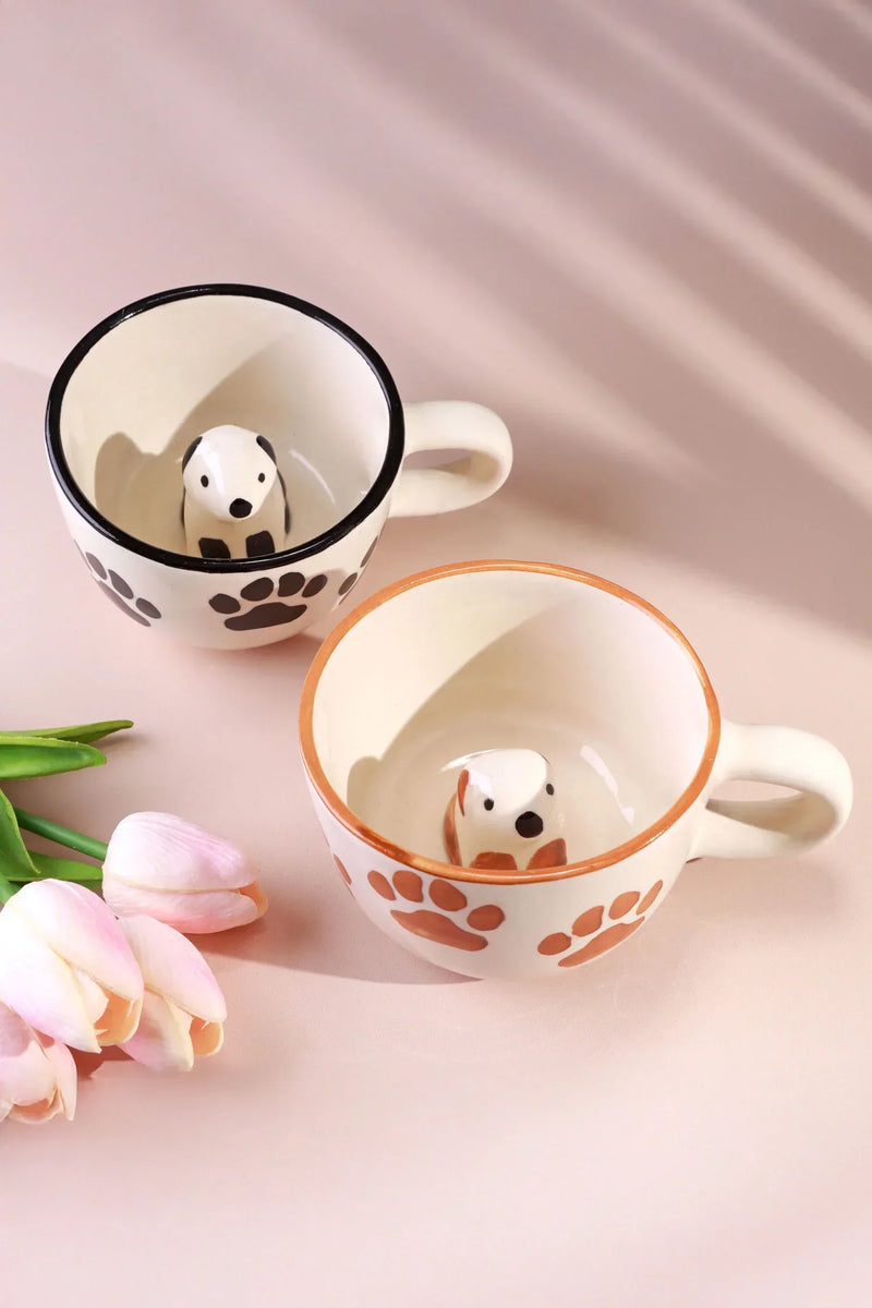 Mug en céramique avec empreinte de patte peinte à la main et chiot en 3D