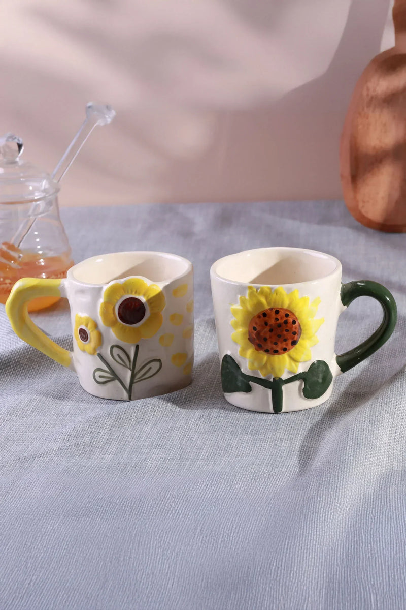 Collection de Mugs en Céramique Tournesol Peints à la Main