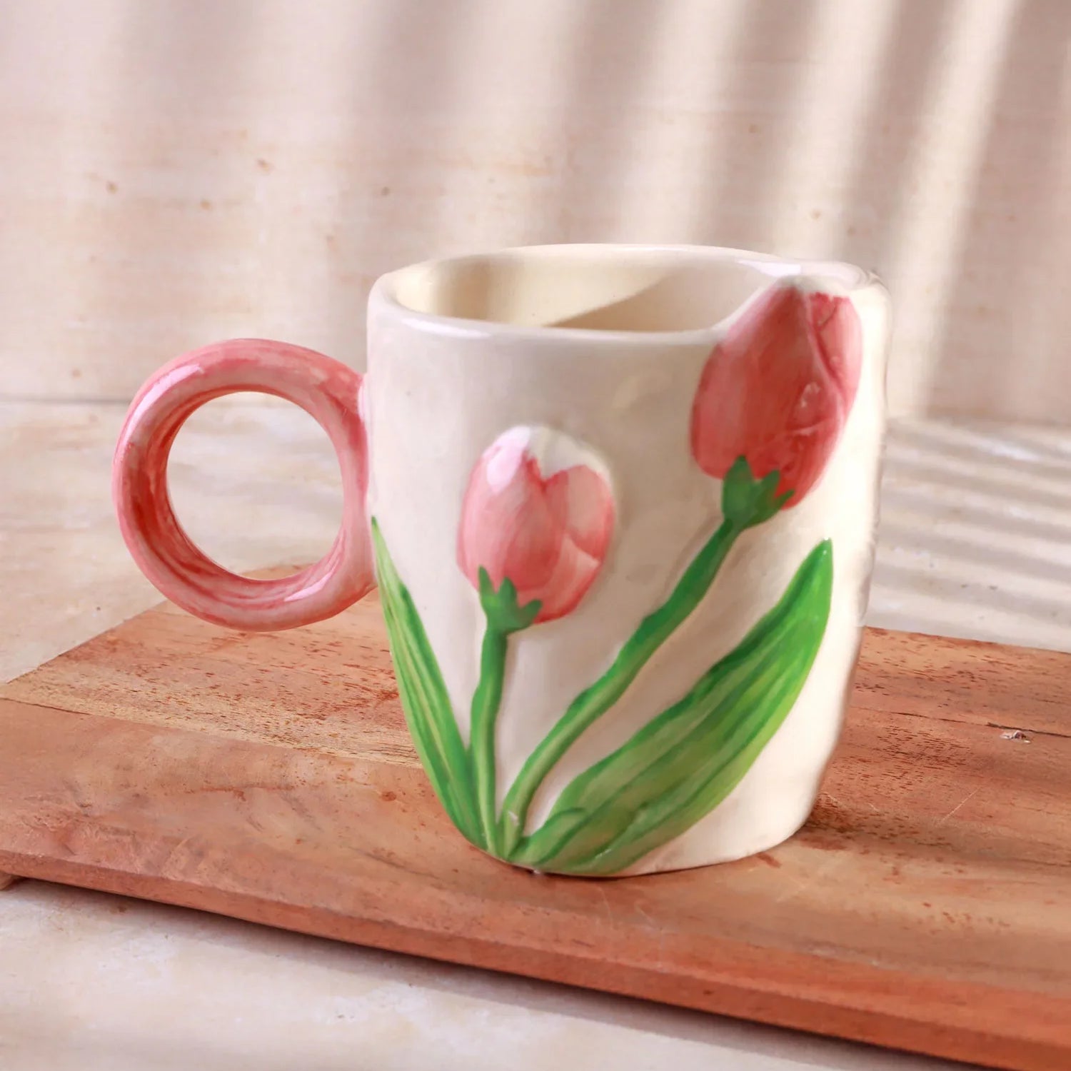 Handmade & Hand-Painted Tulip & Hearts Mug Collection Ceramic Tea & Coffee Cups - G Decor