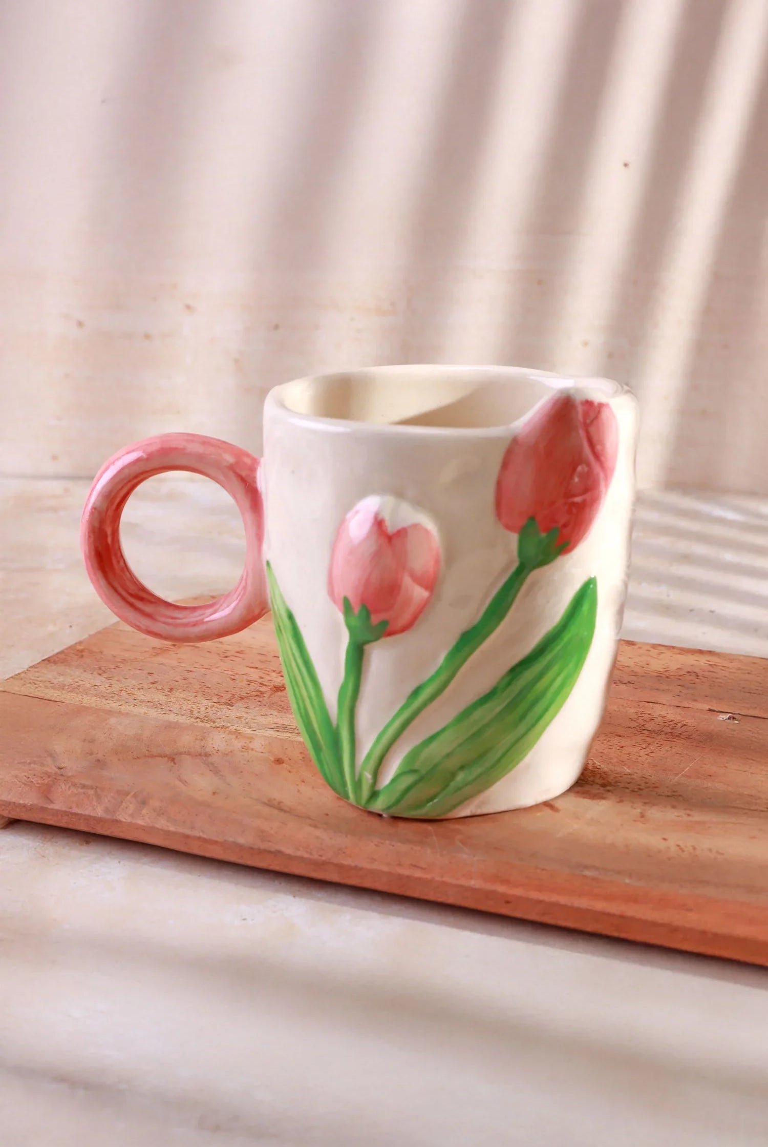 Handmade & Hand-Painted Tulip & Hearts Mug Collection Ceramic Tea & Coffee Cups - G Decor