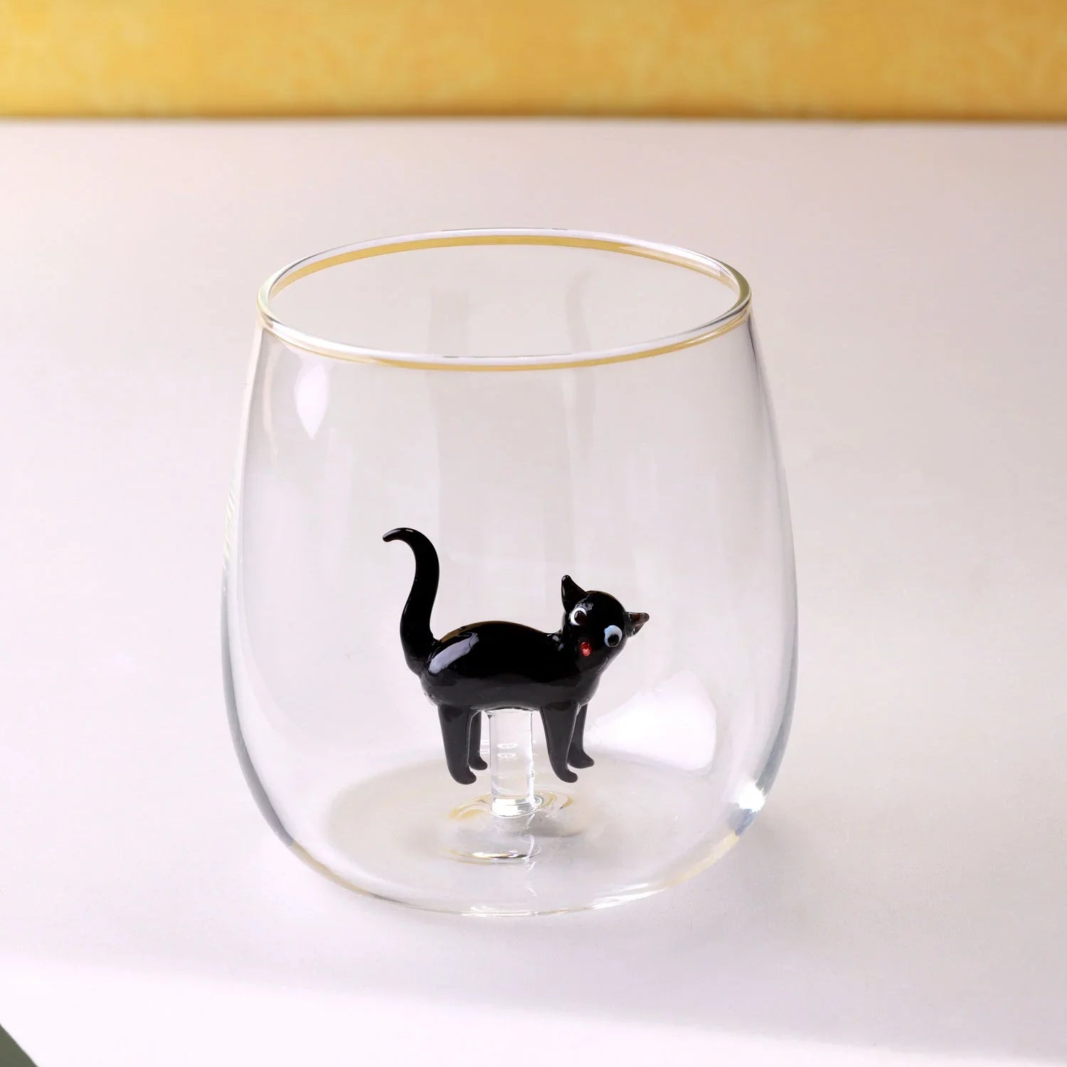Handmade Curious & Playful Cats Glass Tumbler & Cup Collection Clear Cat Figurine Drinkware - G Decor