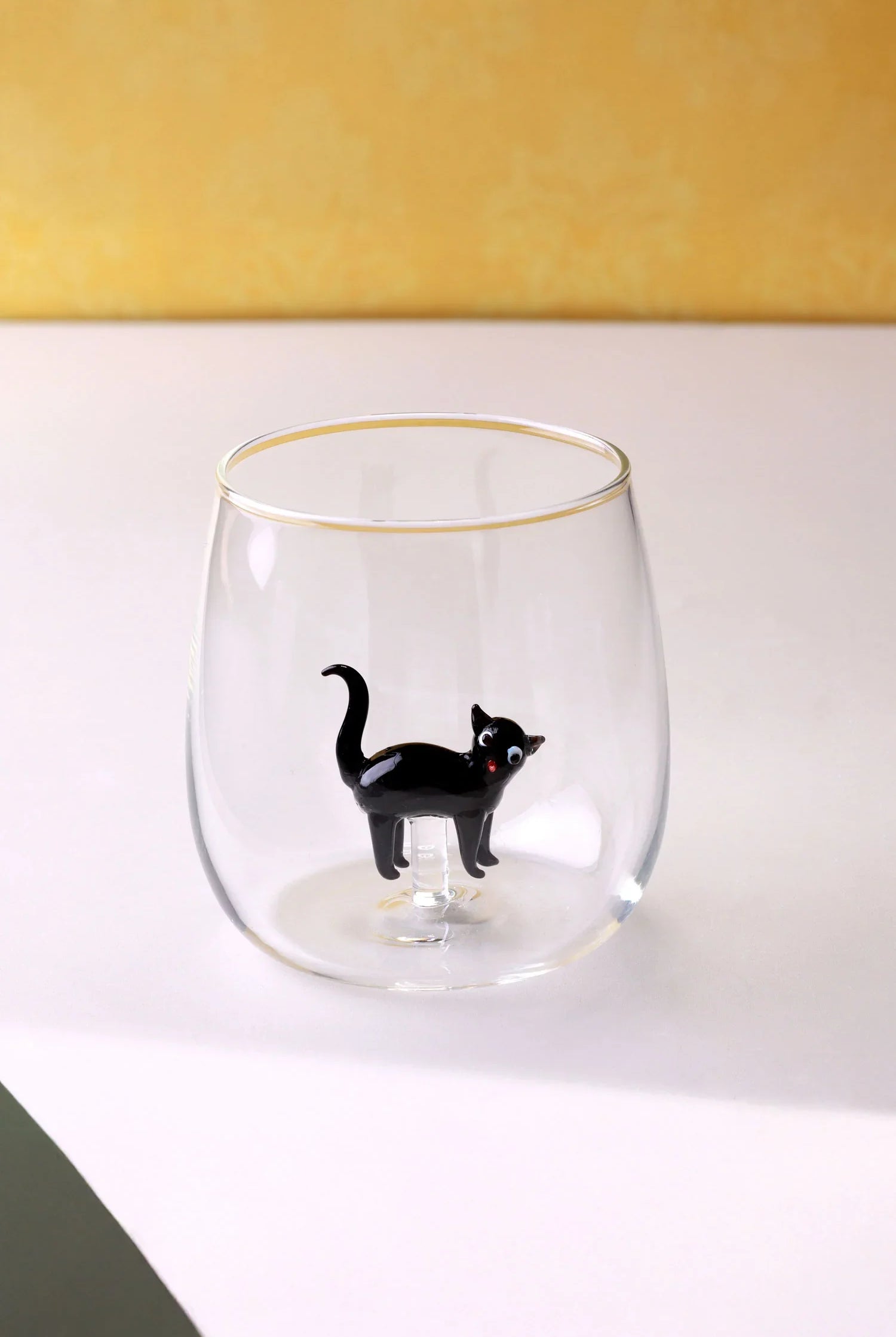 Handmade Curious & Playful Cats Glass Tumbler & Cup Collection Clear Cat Figurine Drinkware - G Decor