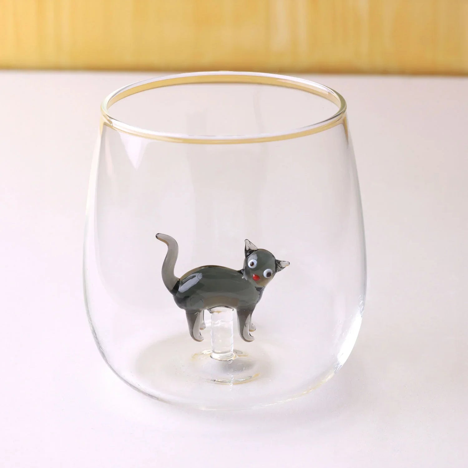 Handmade Curious & Playful Cats Glass Tumbler & Cup Collection Clear Cat Figurine Drinkware - G Decor