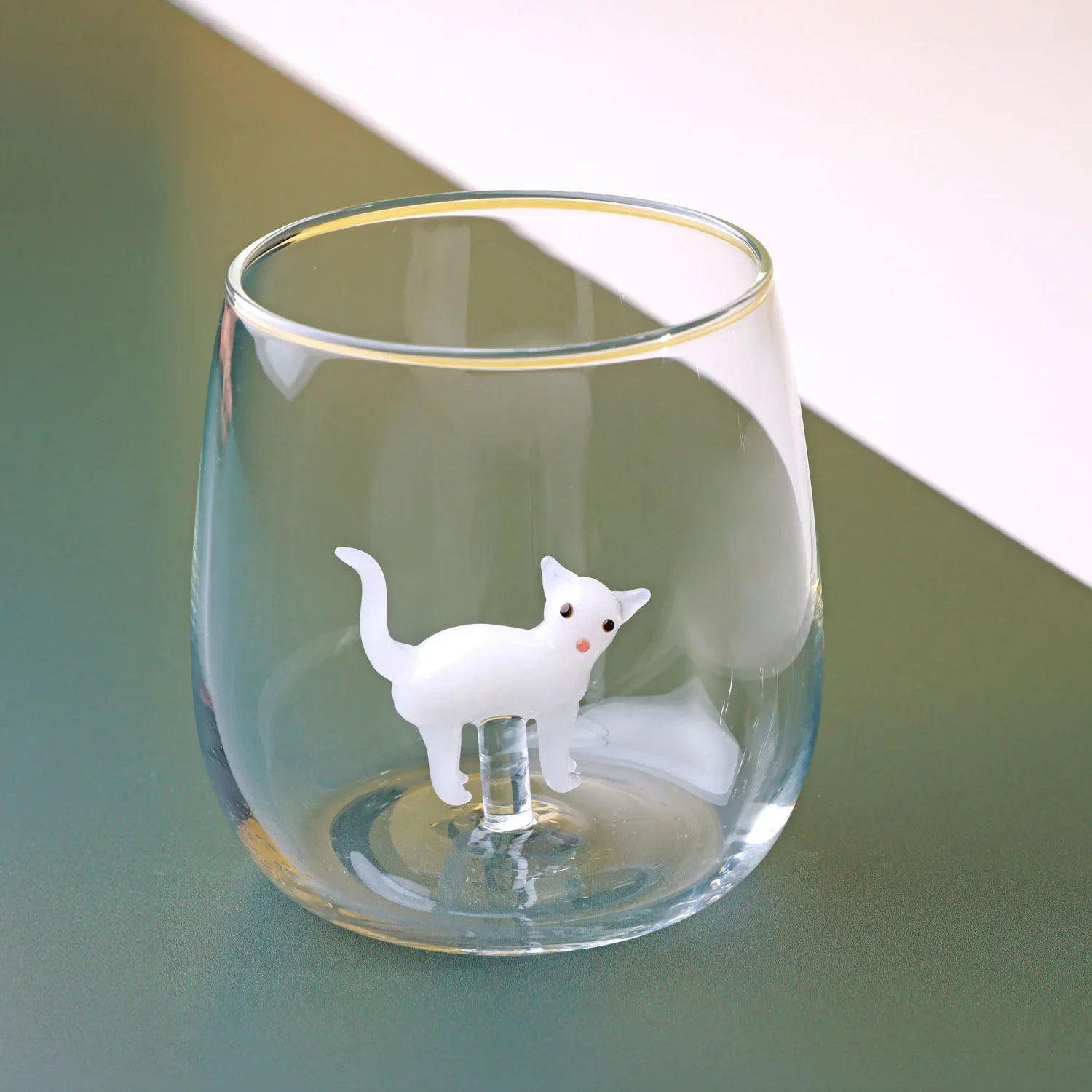 Handmade Curious & Playful Cats Glass Tumbler & Cup Collection Clear Cat Figurine Drinkware - G Decor