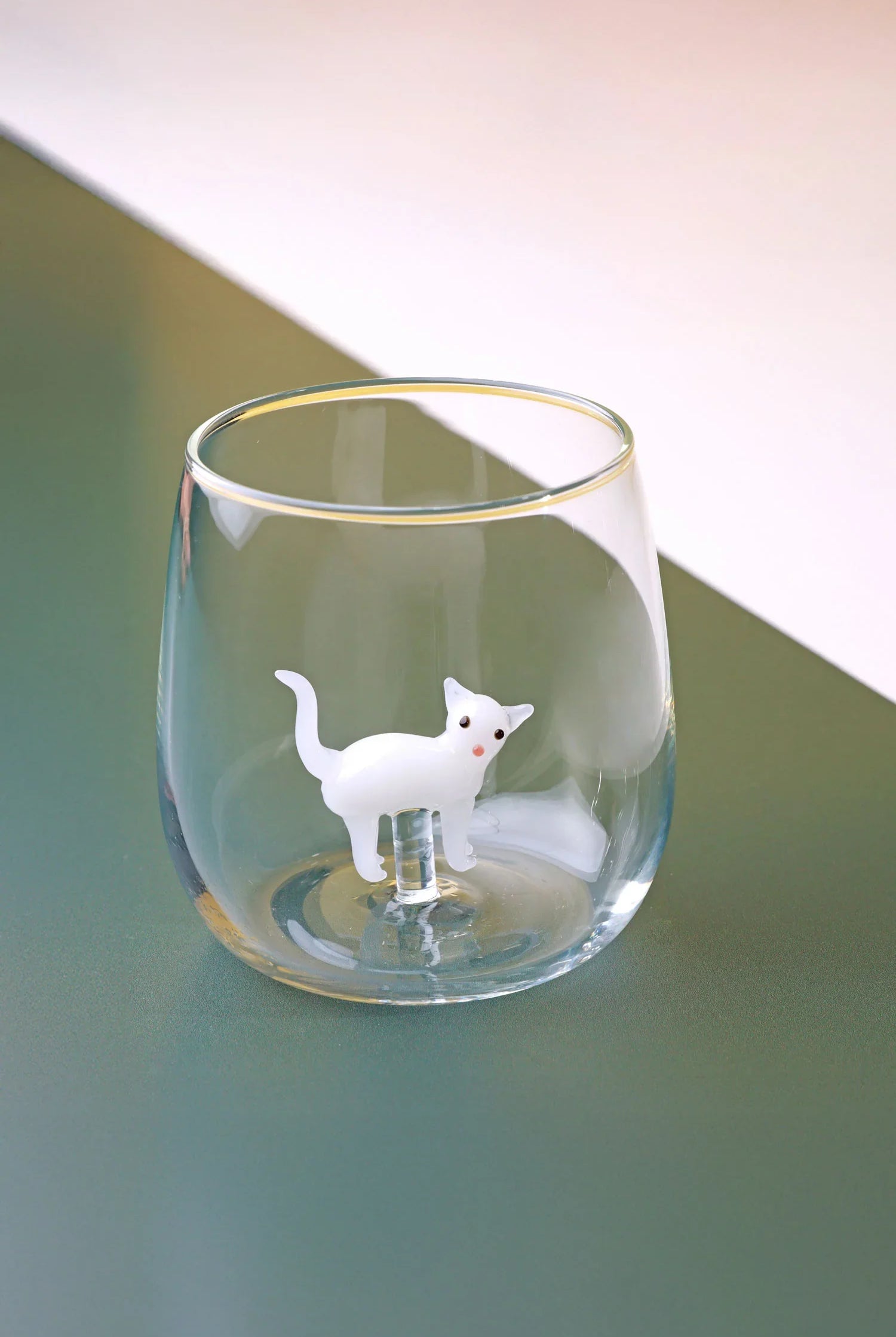 Handmade Curious & Playful Cats Glass Tumbler & Cup Collection Clear Cat Figurine Drinkware - G Decor