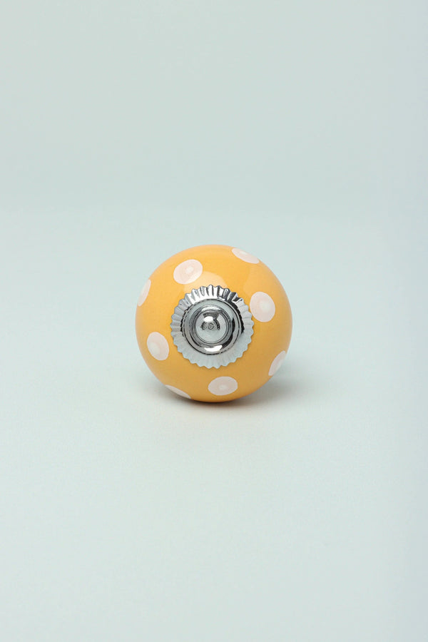 Hand-Painted Polka Dot Ceramic Cabinet Knob in Yellow and Grey — Multipack