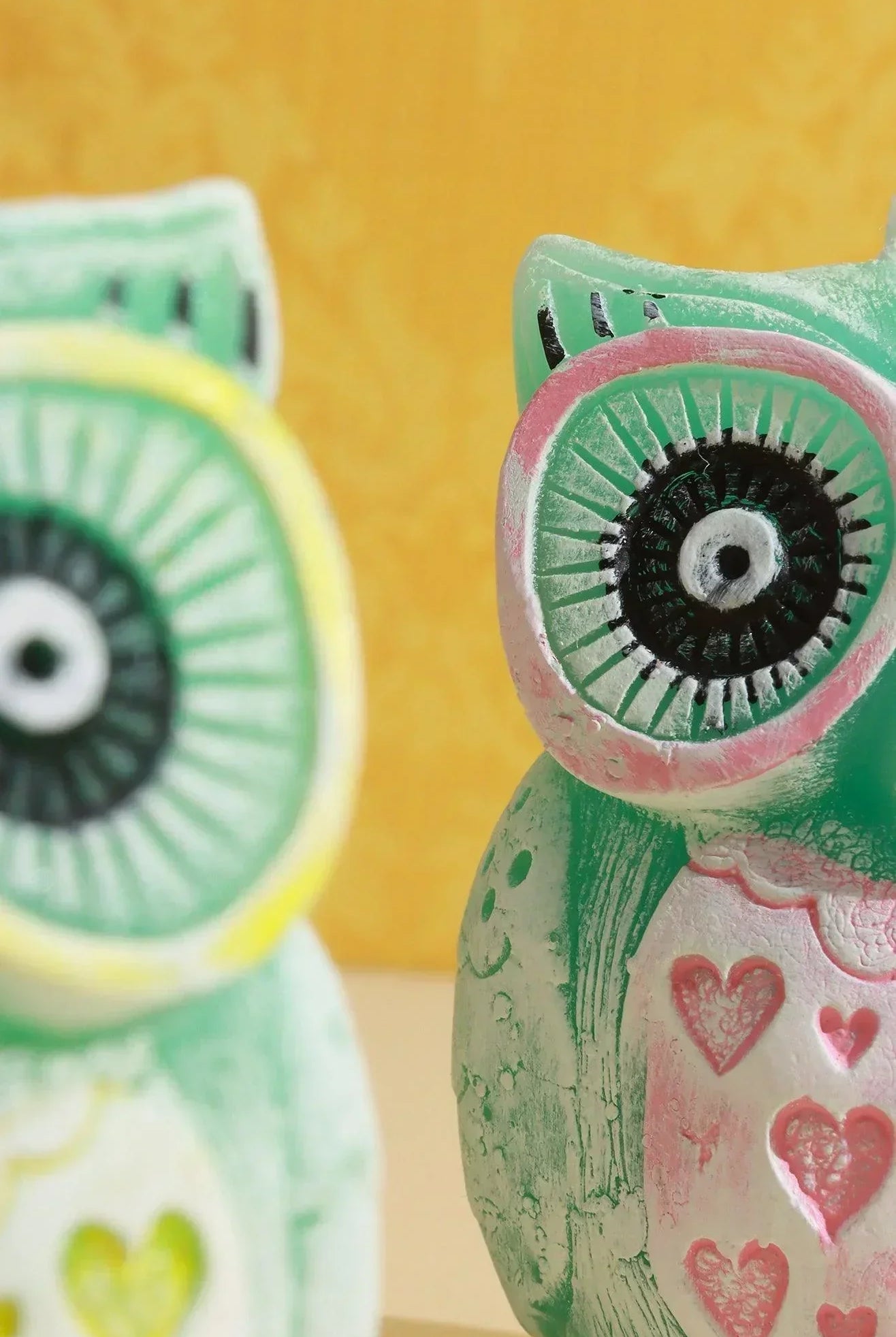 Handmade Hootique Owl Couple Candle Pink & Yellow Owls Looking For Trouble - G Decor