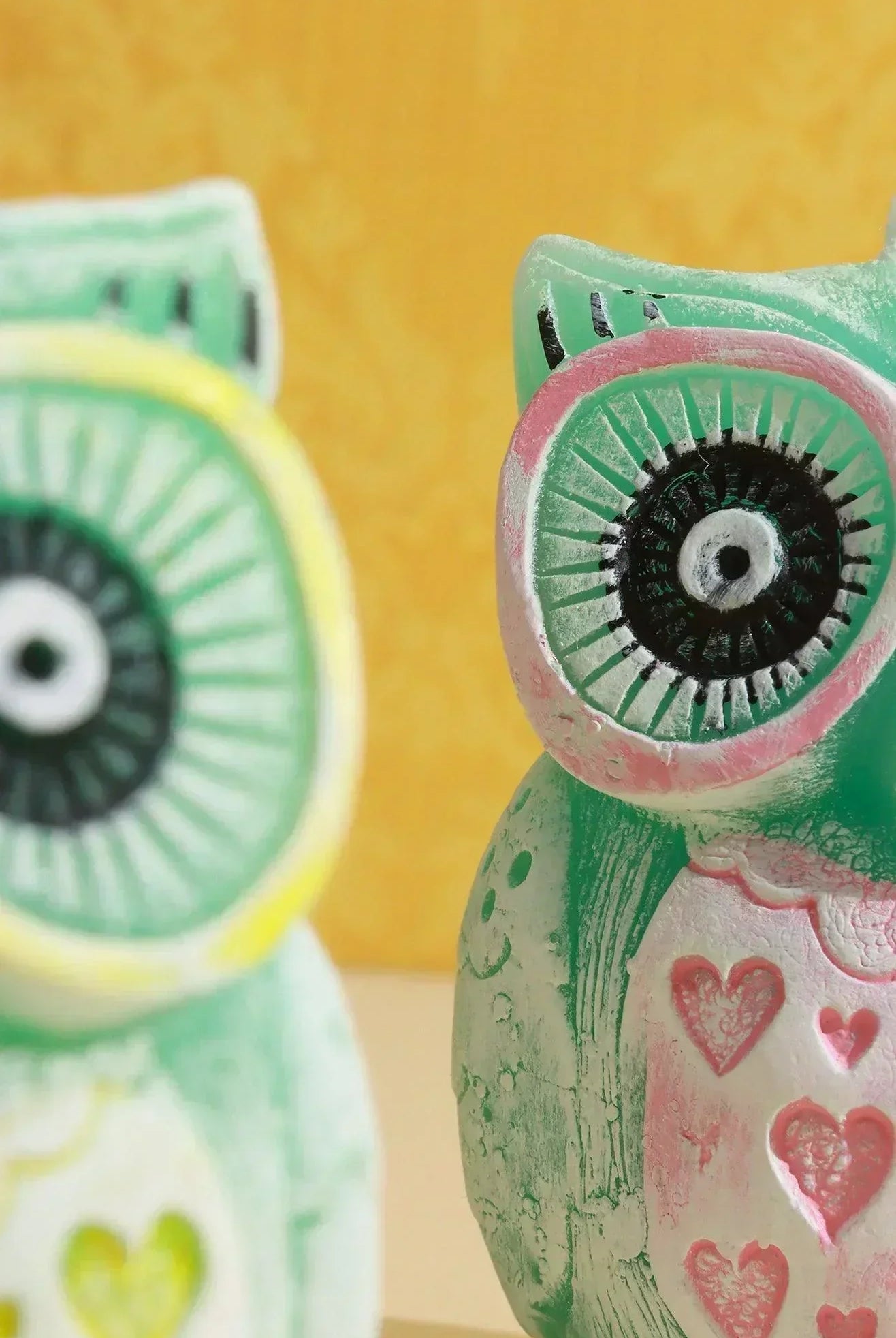 Handmade Hootique Owl Couple Candle Pink & Yellow Owls Looking For Trouble - G Decor