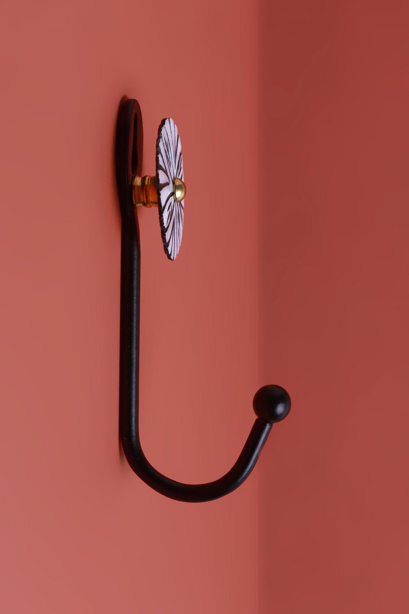 Handpainted White Mother Of Pearl Bloom Wall Coat Hook - G Decor