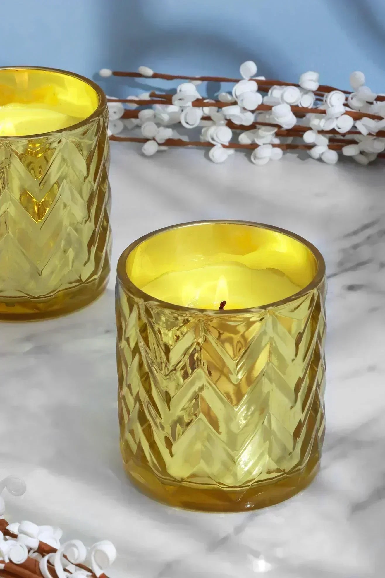 Mira Candle Co. Lime Basil and Citrus Soy Wax Pair — close-up view, G Decor
