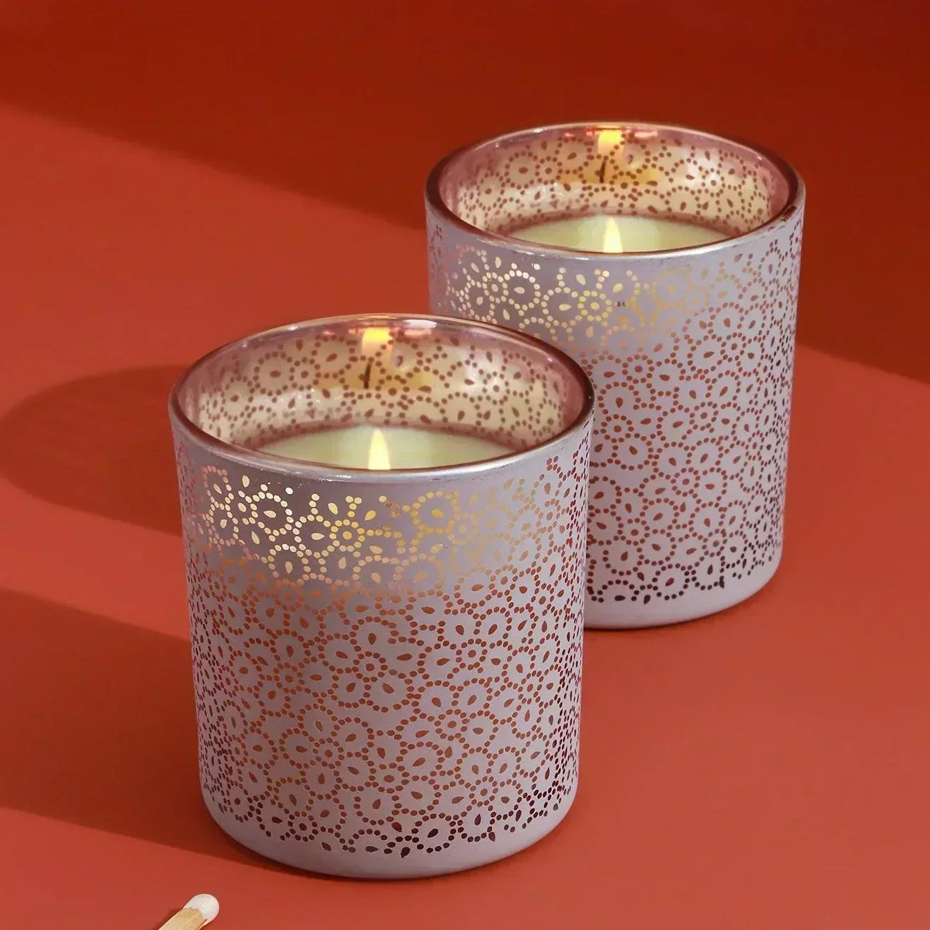 Havana Pair Scented Fresh Moso Bamboo Soy Wax Textured Pink Glass Jars - G Decor