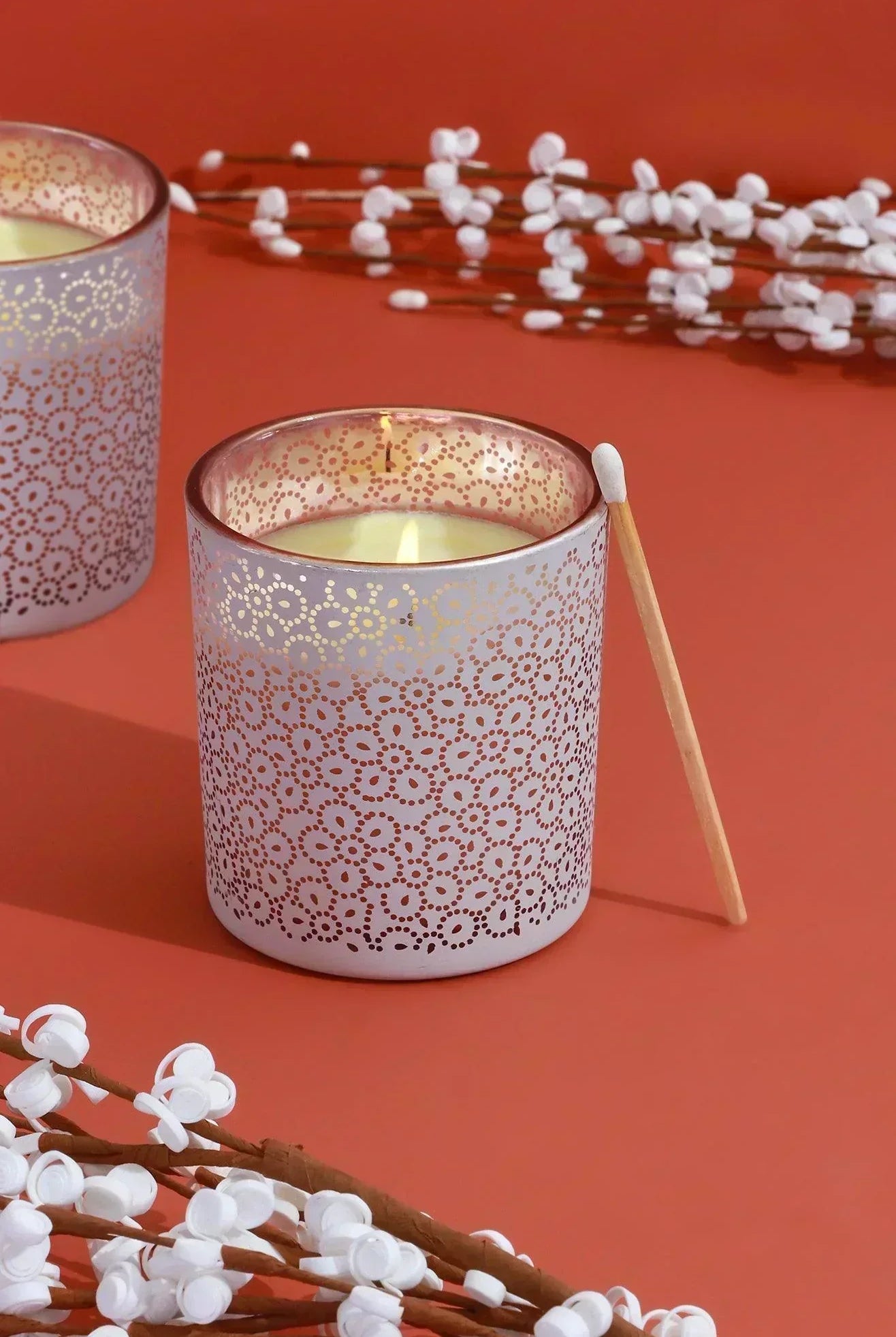 Havana Pair Scented Fresh Moso Bamboo Soy Wax Textured Pink Glass Jars - G Decor