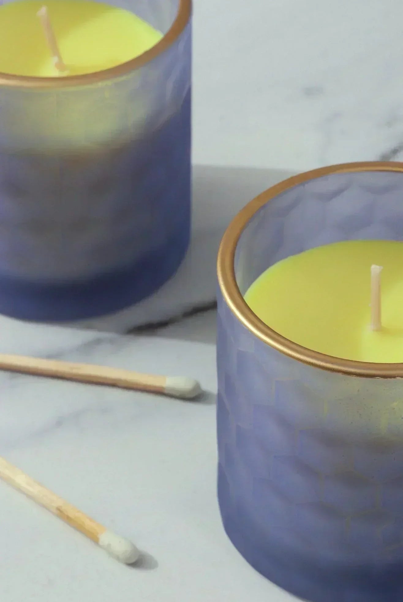 Havana Pair Scented Sandalwood Soy Wax Textured Purple Blue Glass Jars - G Decor