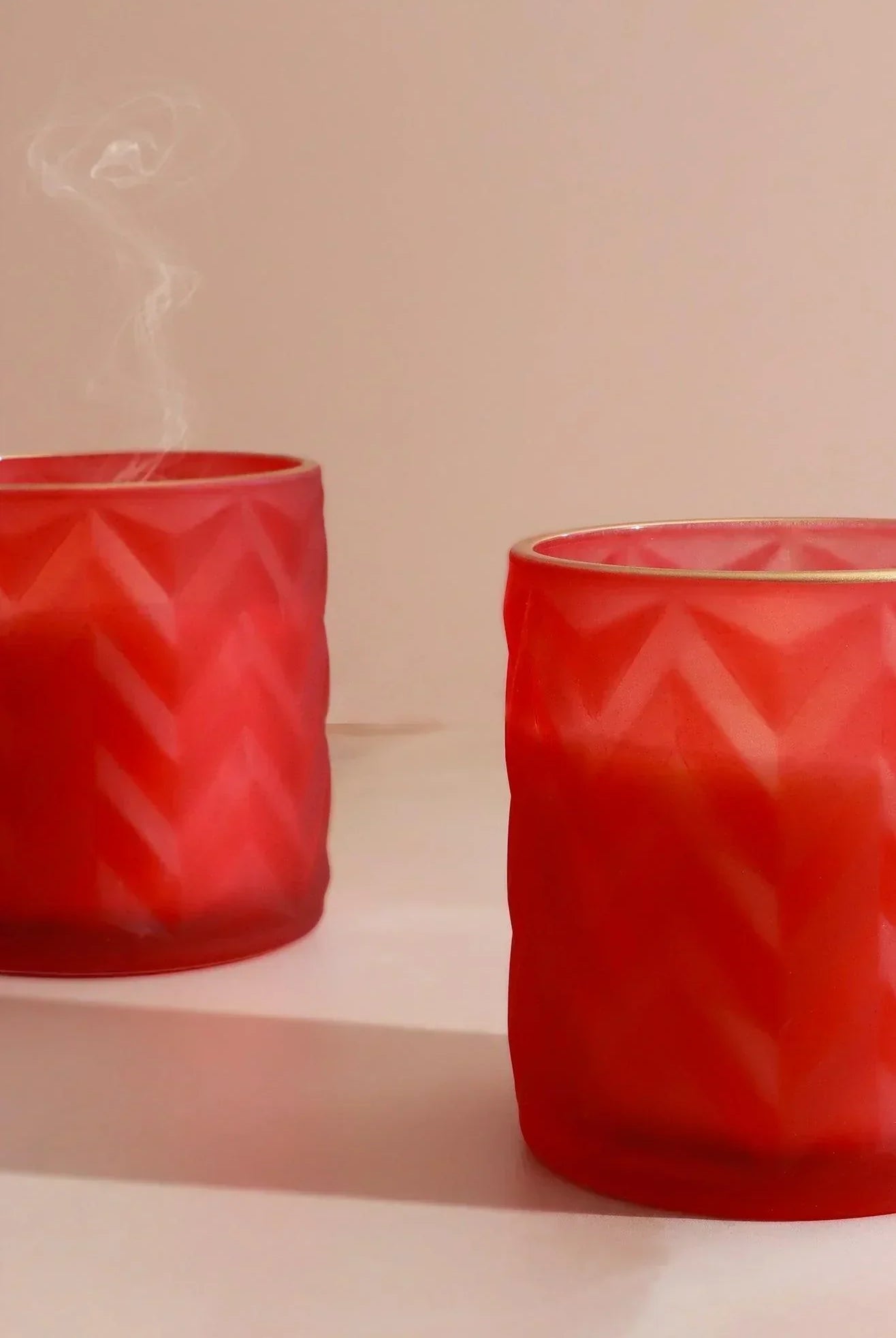 Havana Set of 2 Scented Fresh Cotton Soy Wax Textured Red Glass Jars - G Decor