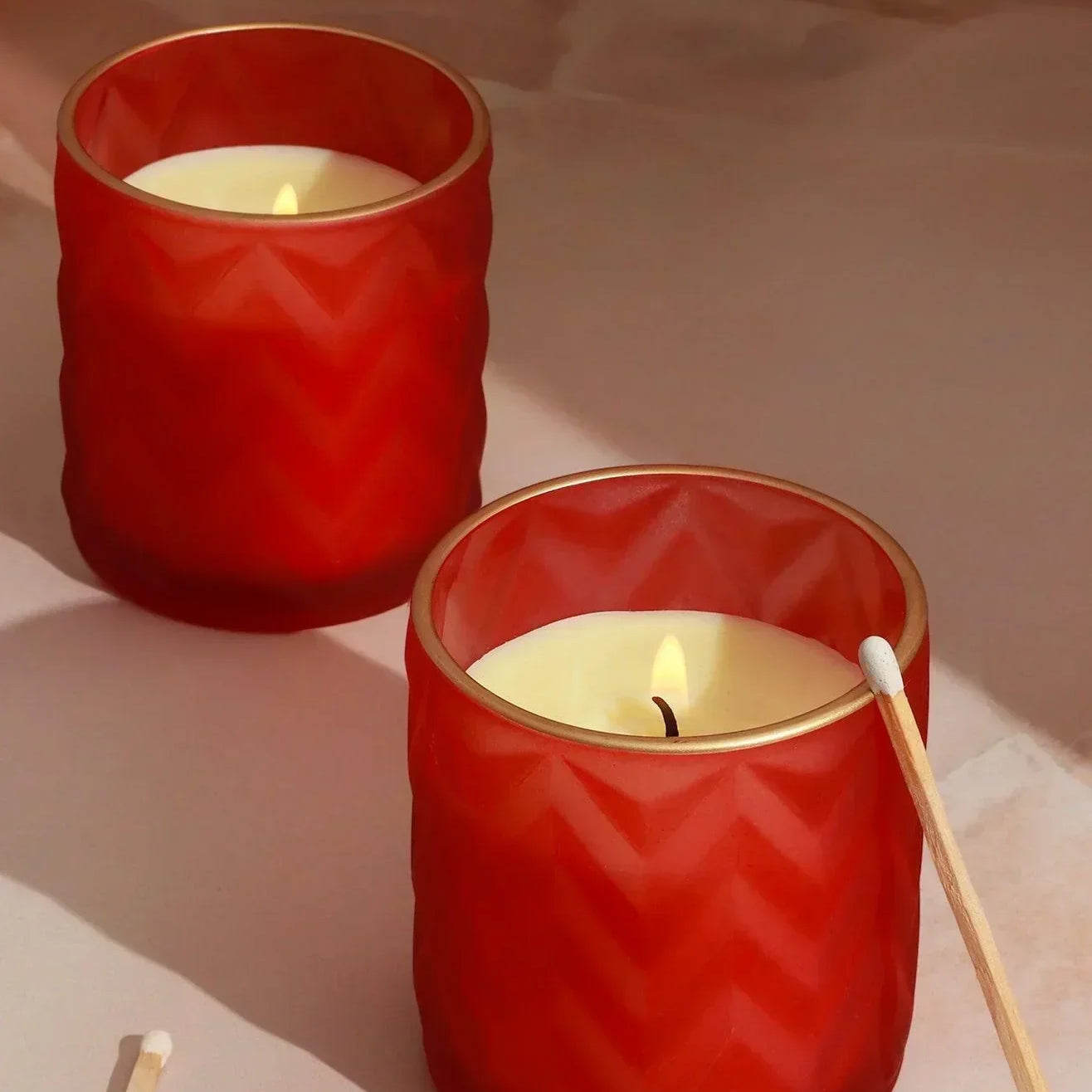 Havana Set of 2 Scented Fresh Cotton Soy Wax Textured Red Glass Jars - G Decor