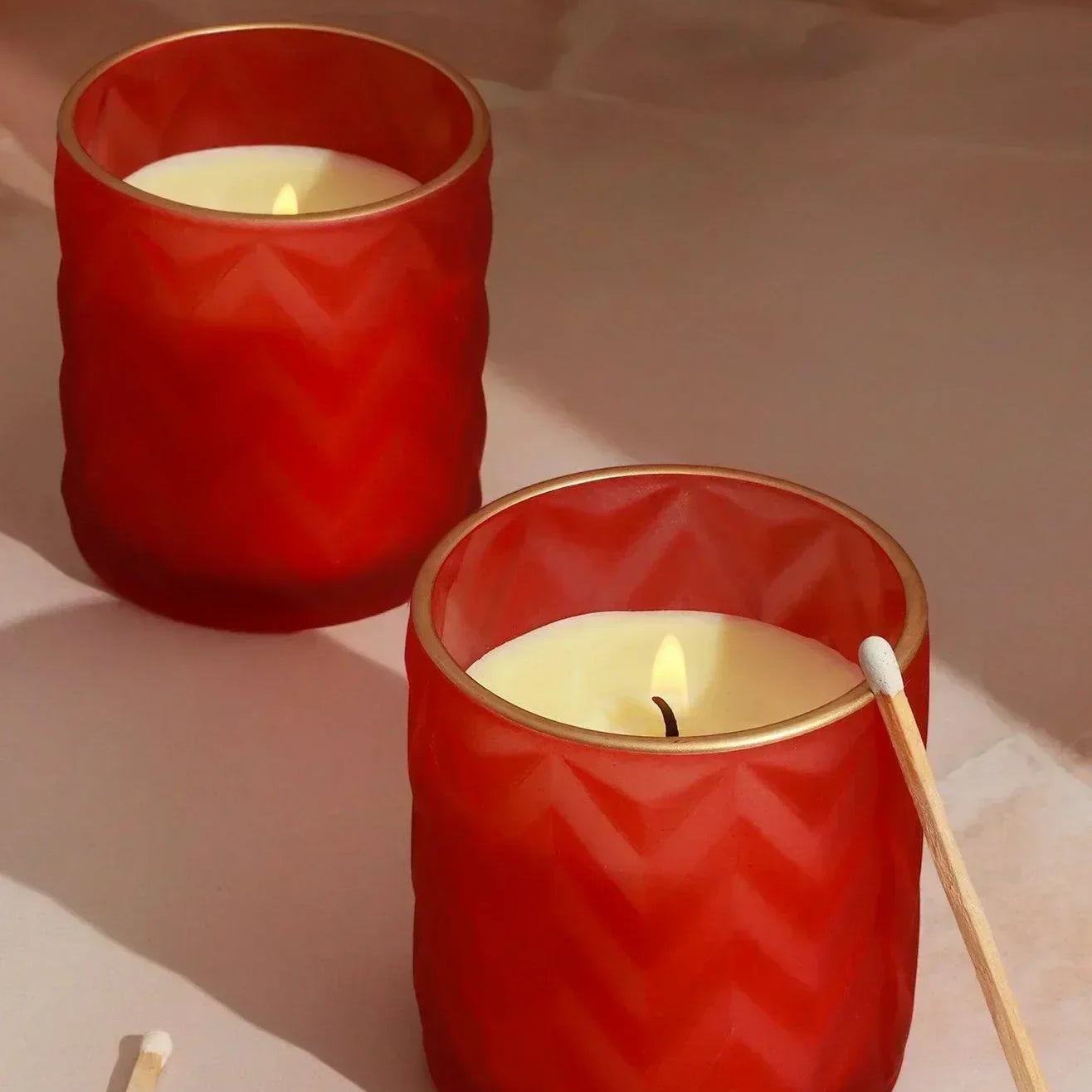 Havana Set of 2 Scented Fresh Cotton Soy Wax Textured Red Glass Jars - G Decor