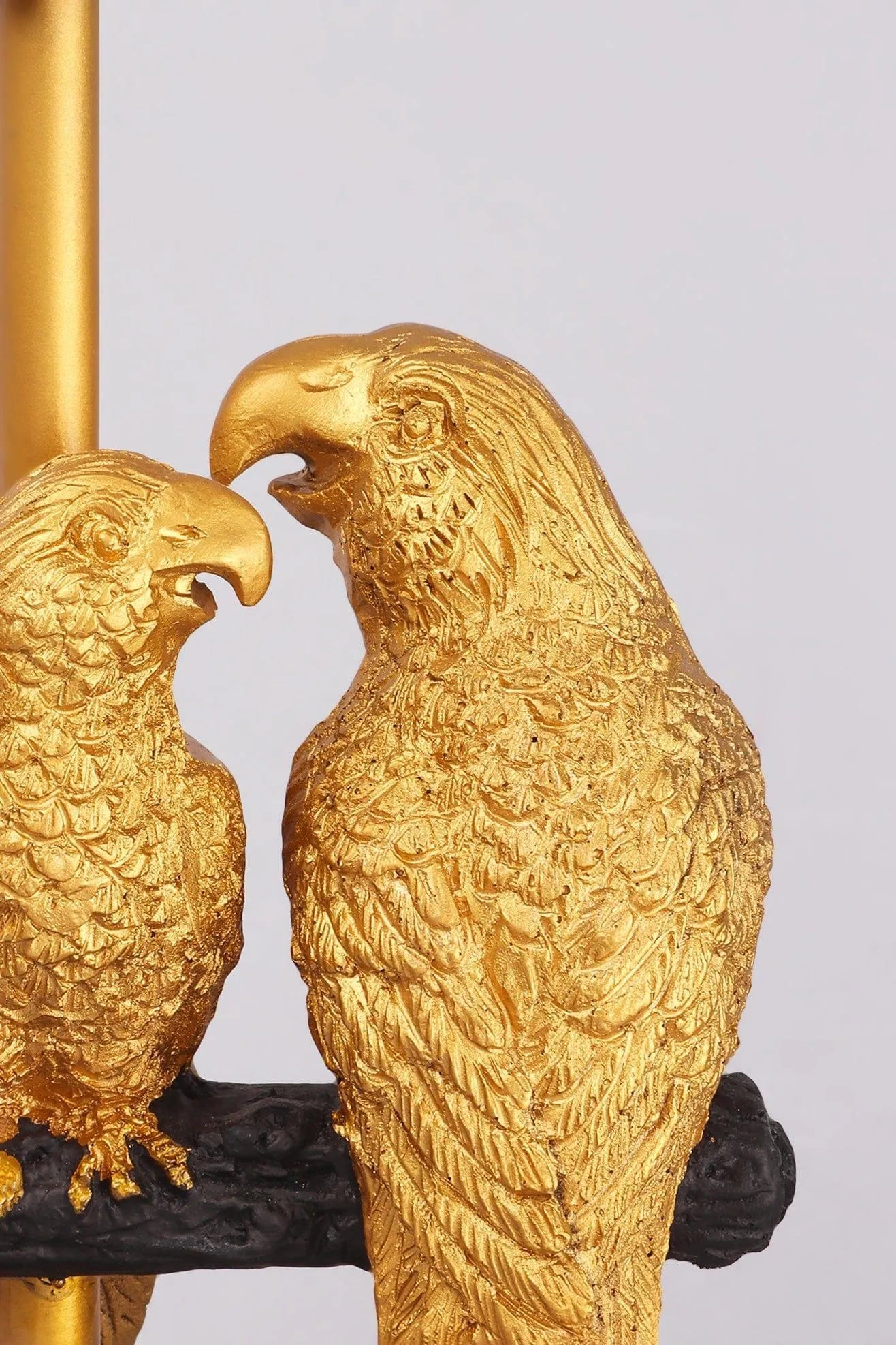 Aviary Doré Gold Parrot Bedside and Table Lamp with Black Shade — close-up view, G Decor