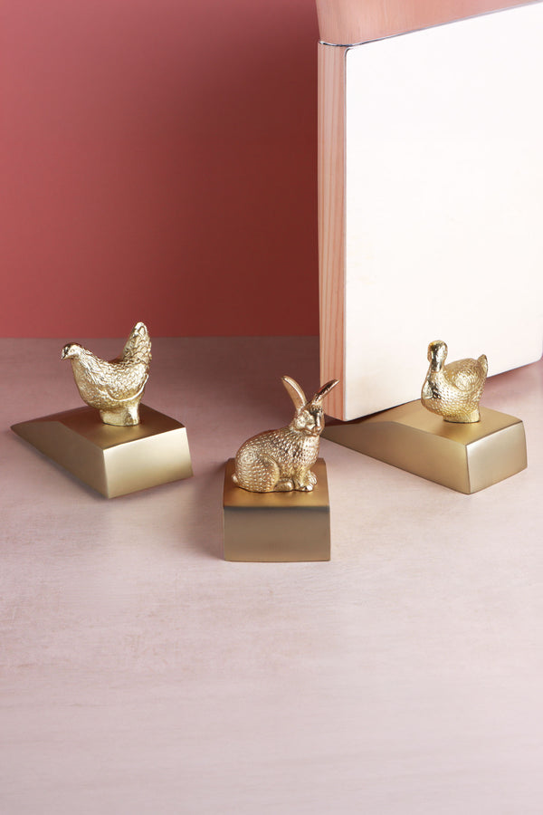 The Homestead Collection Duck, Hen & Rabbit Polished Brass Finish Door Stopper