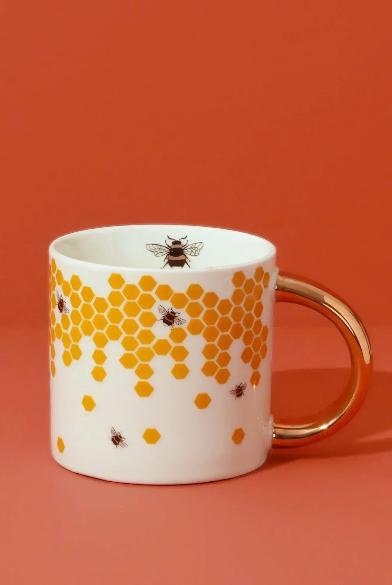Honeycomb Buzz Gold Mug Gold Handle Ceramic Cup - G Decor