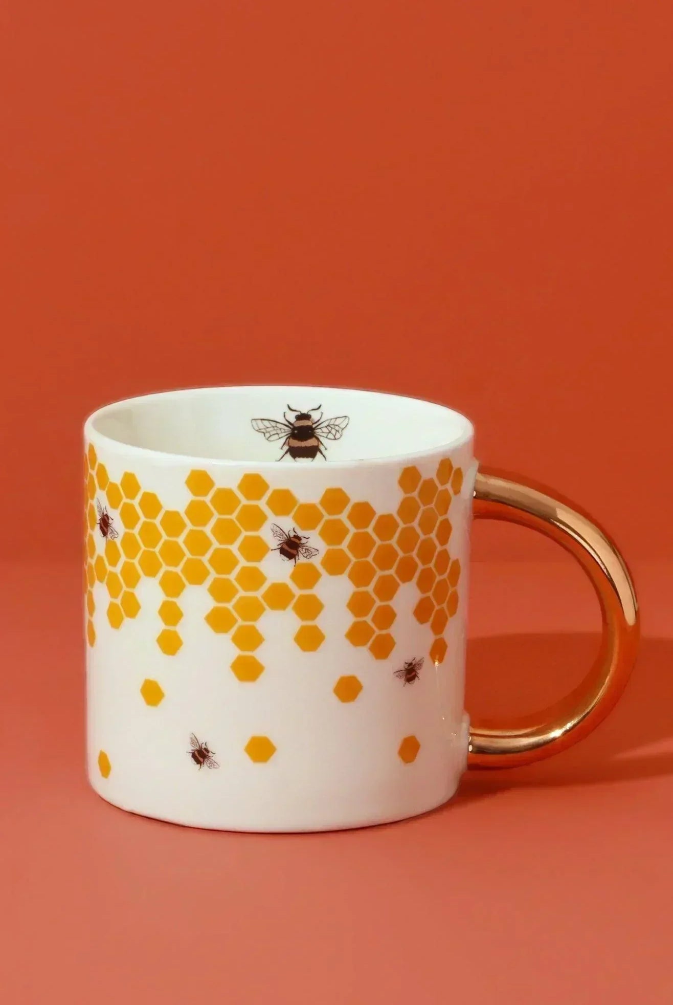 Honeycomb Buzz Gold Mug Gold Handle Ceramic Cup - G Decor