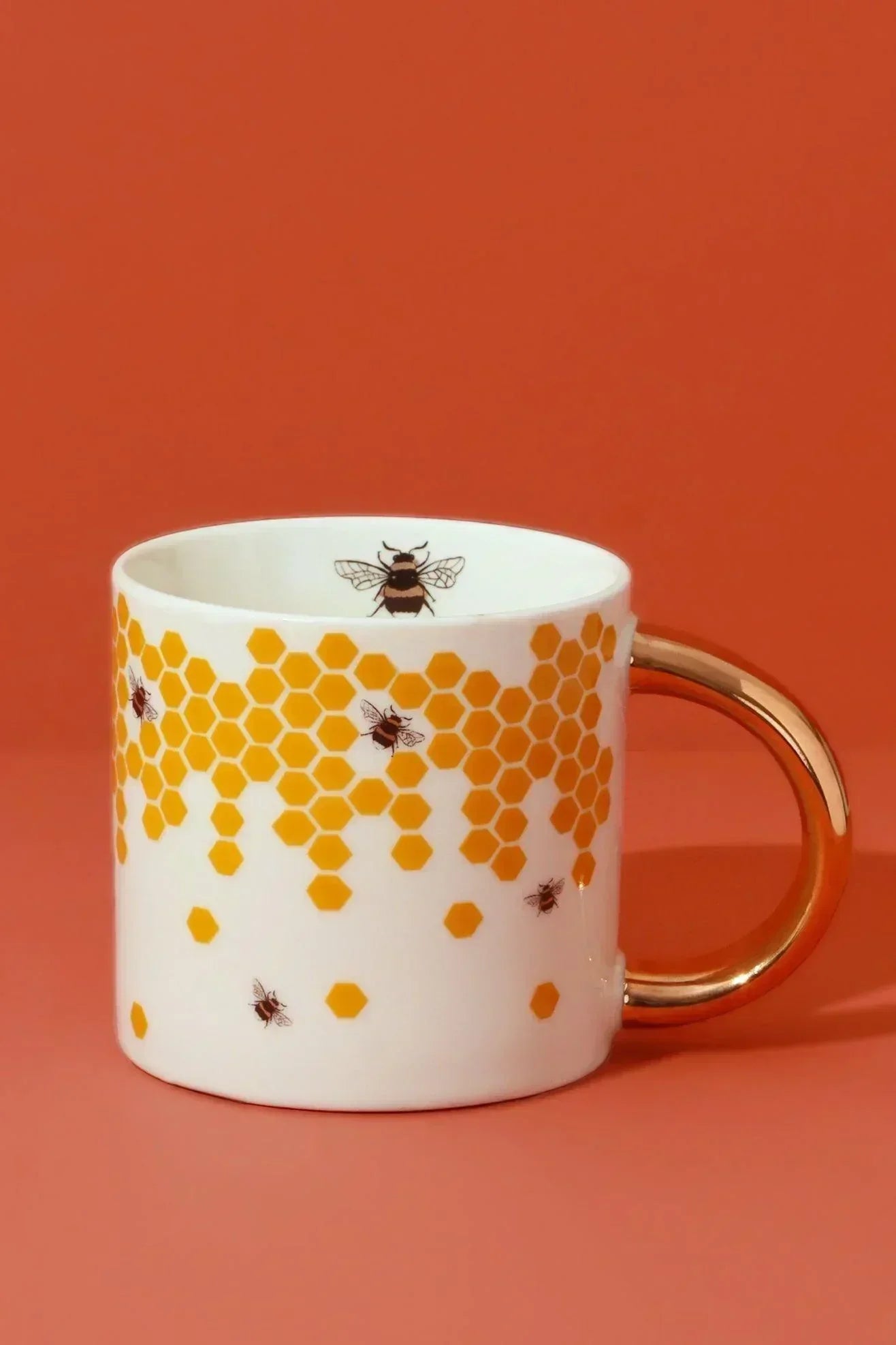 Honeycomb Buzz Gold Mug Gold Handle Ceramic Cup - G Decor