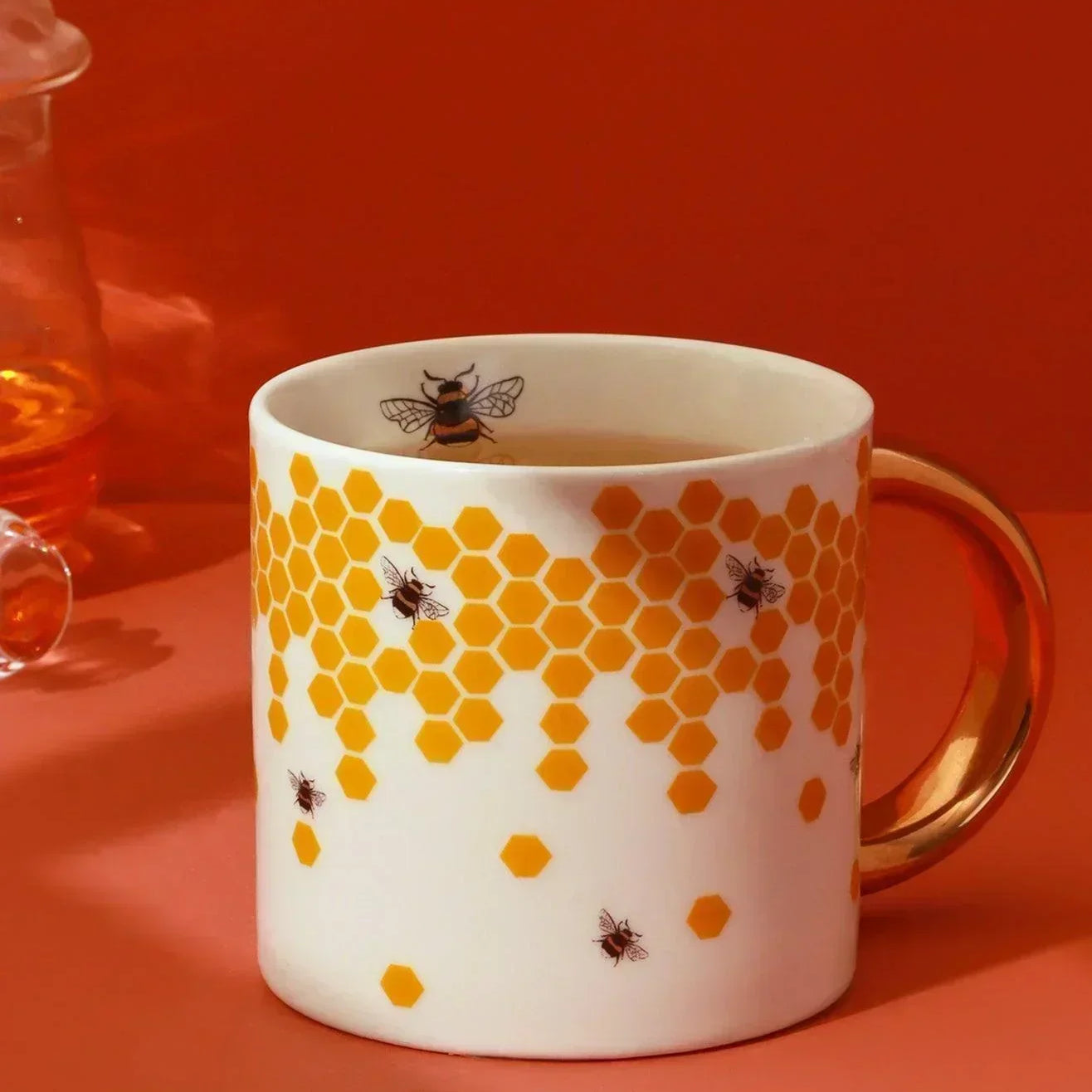 Honeycomb Buzz Gold Mug Gold Handle Ceramic Cup - G Decor