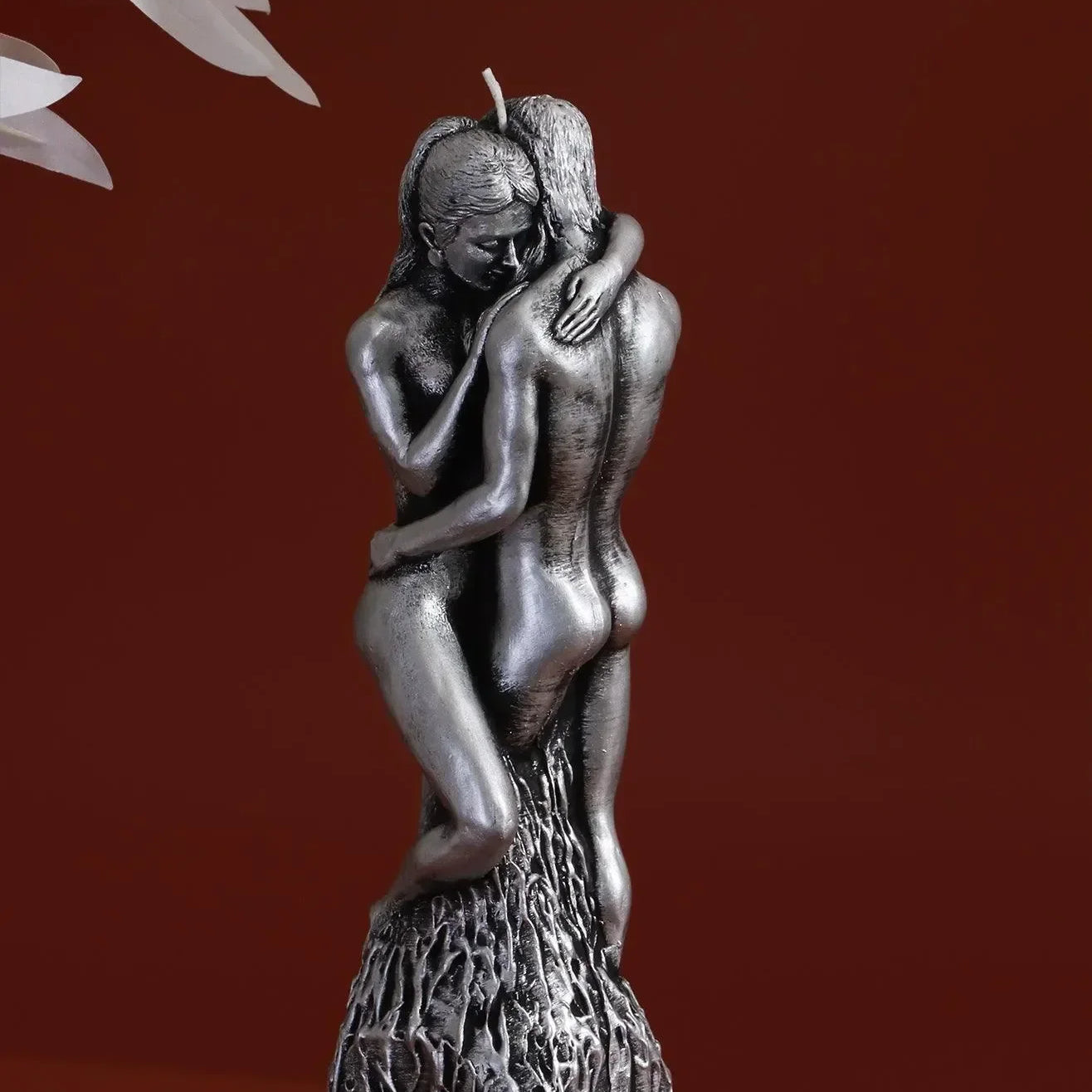 Infinita Intertwine Balance Large Sculptural Candle, Hand-Finished Cast Wax Form in Silver Finish - G Decor