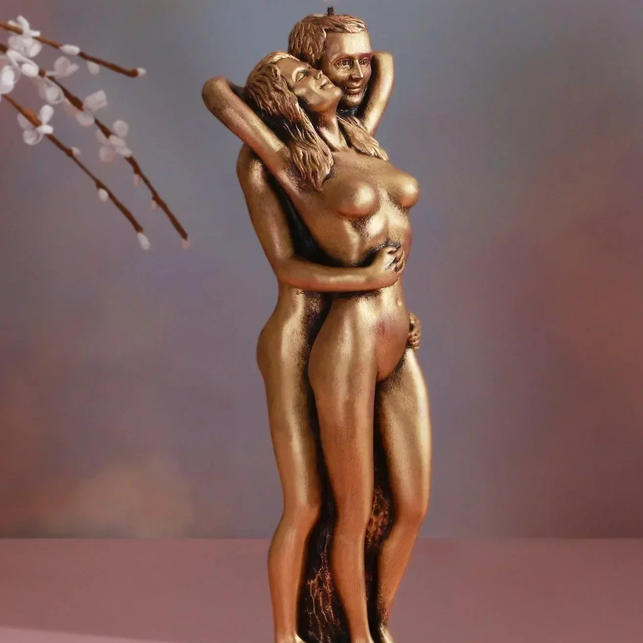 Infinita Unity Flow Grand Wax Sculpture Candle, Hand-Finished Cast Wax Figures in Gold Finish - G Decor