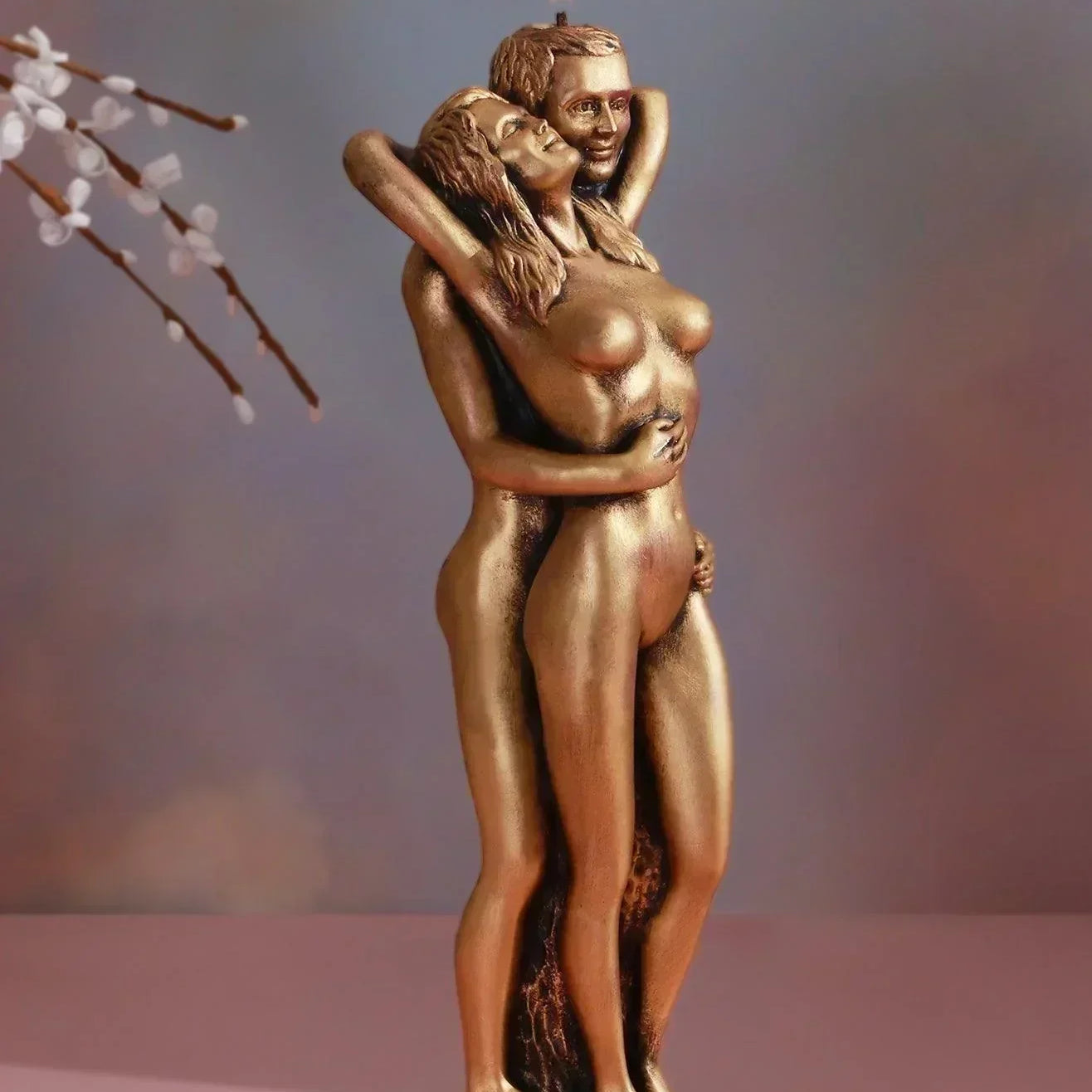 Infinita Unity Flow Grand Wax Sculpture Candle, Hand-Finished Cast Wax Figures in Gold Finish - G Decor