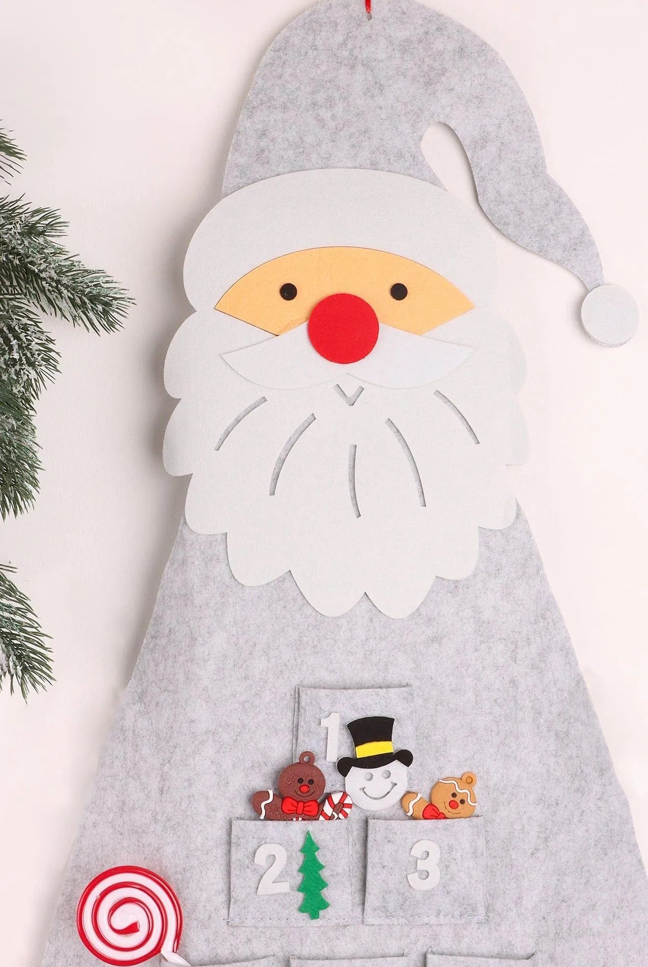 Jolly Wall Santa XL Felt Advent Calendar Reusable & Long-Lasting Grey Winter Magic - G Decor