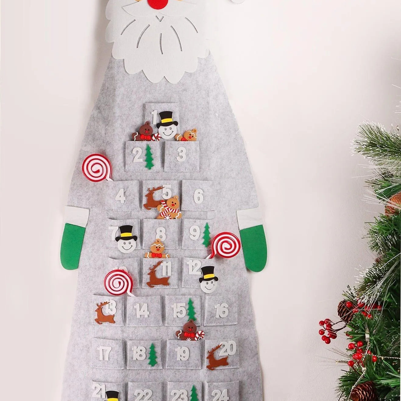 Jolly Wall Santa XL Felt Advent Calendar Reusable & Long-Lasting Grey Winter Magic - G Decor