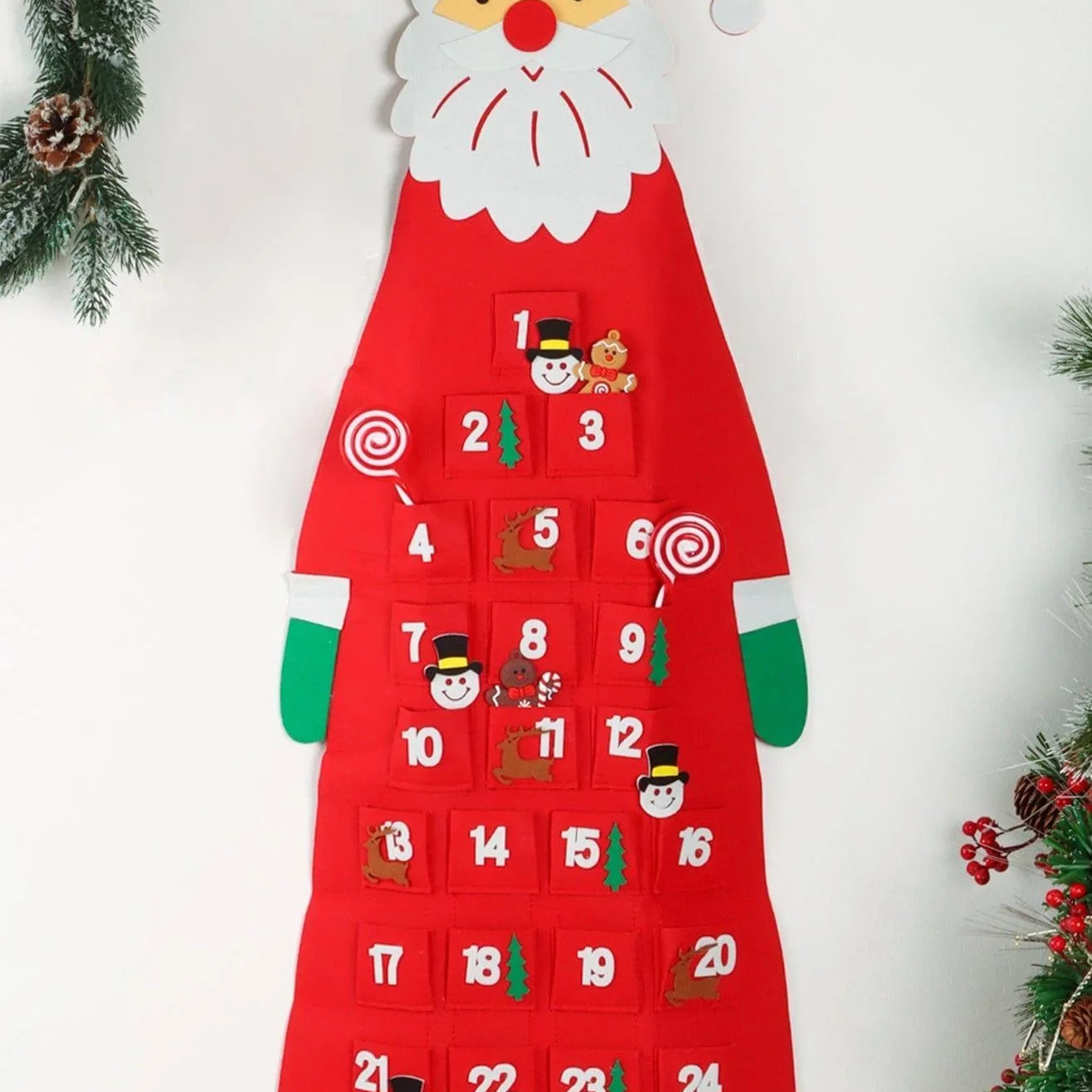 Jolly Wall Santa XL Felt Advent Calendar Reusable & Long-Lasting Red North Pole Delight - G Decor