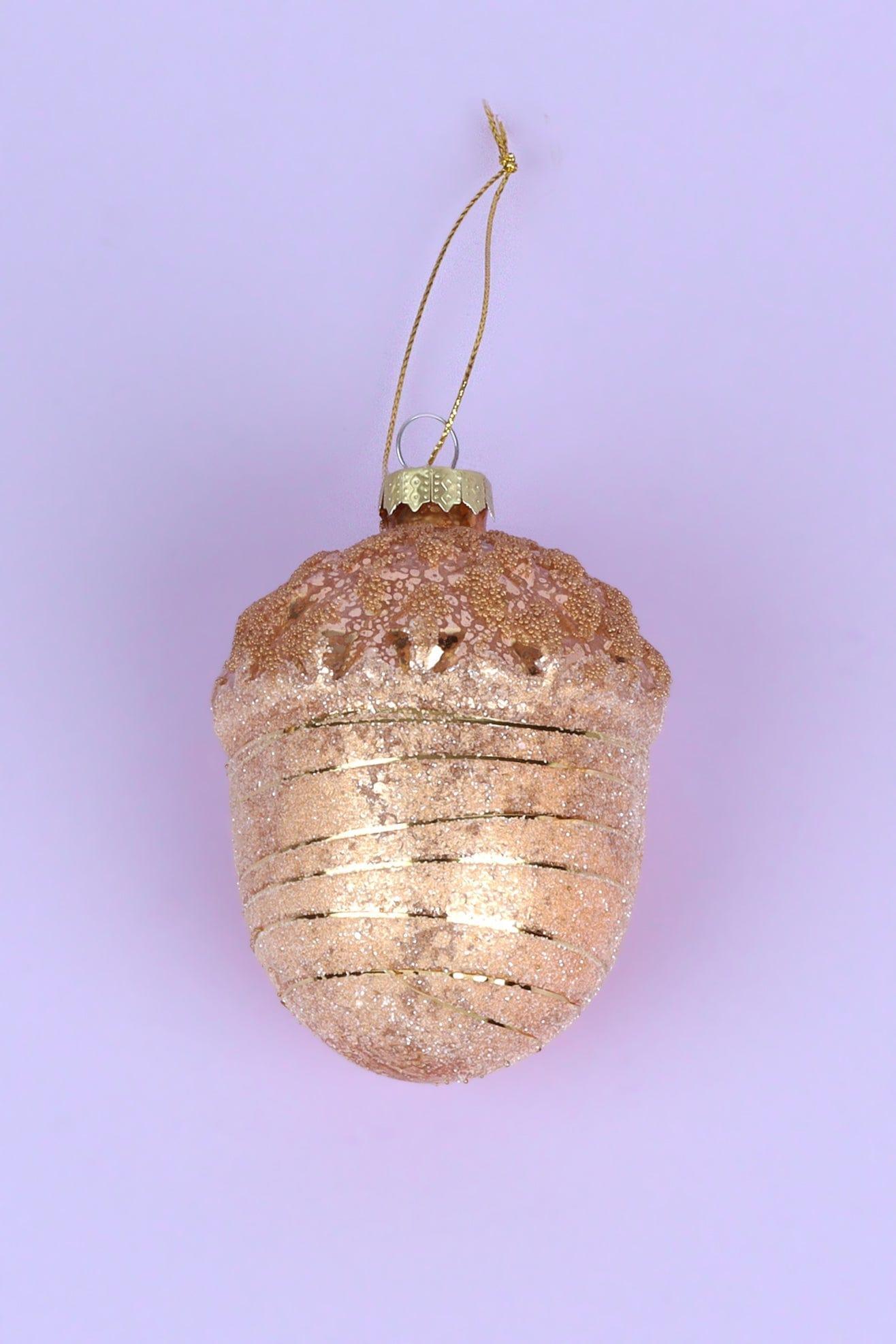 Large Glass Acorn Christmas Bauble Ornament Glamorous Tree Decoration in Gold, Rose Gold & Silver - G Decor