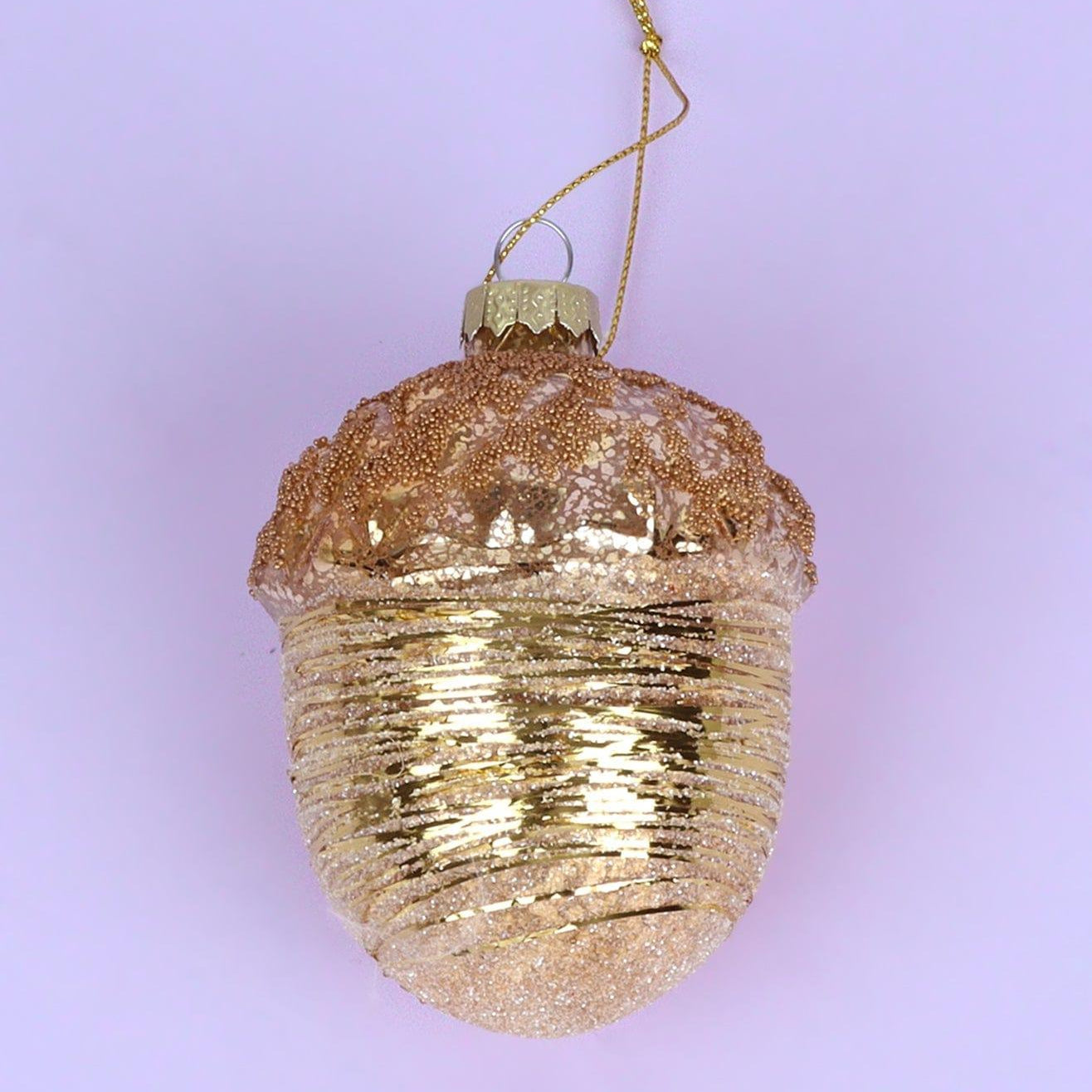 Large Glass Acorn Christmas Bauble Ornament Glamorous Tree Decoration in Gold, Rose Gold & Silver - G Decor