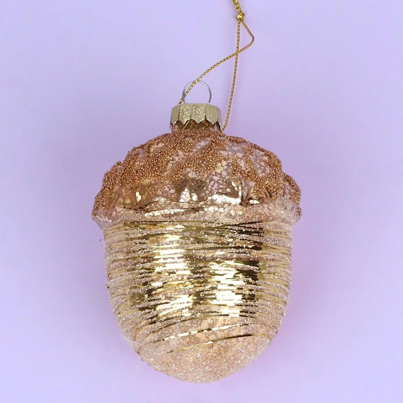 Large Glass Acorn Christmas Bauble Ornament Glamorous Tree Decoration in Gold, Rose Gold & Silver - G Decor