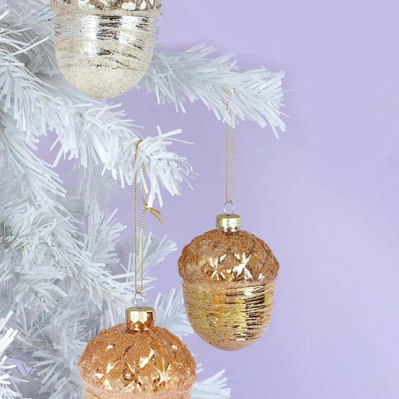 Large Glass Acorn Christmas Bauble Ornament Glamorous Tree Decoration in Gold, Rose Gold & Silver - G Decor