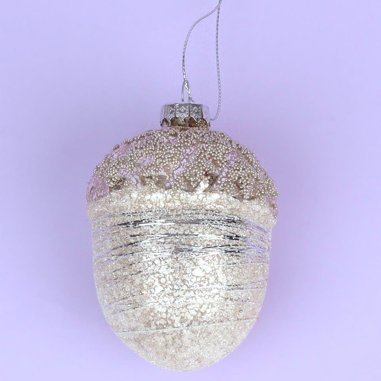 Large Glass Acorn Christmas Bauble Ornament Glamorous Tree Decoration in Gold, Rose Gold & Silver - G Decor