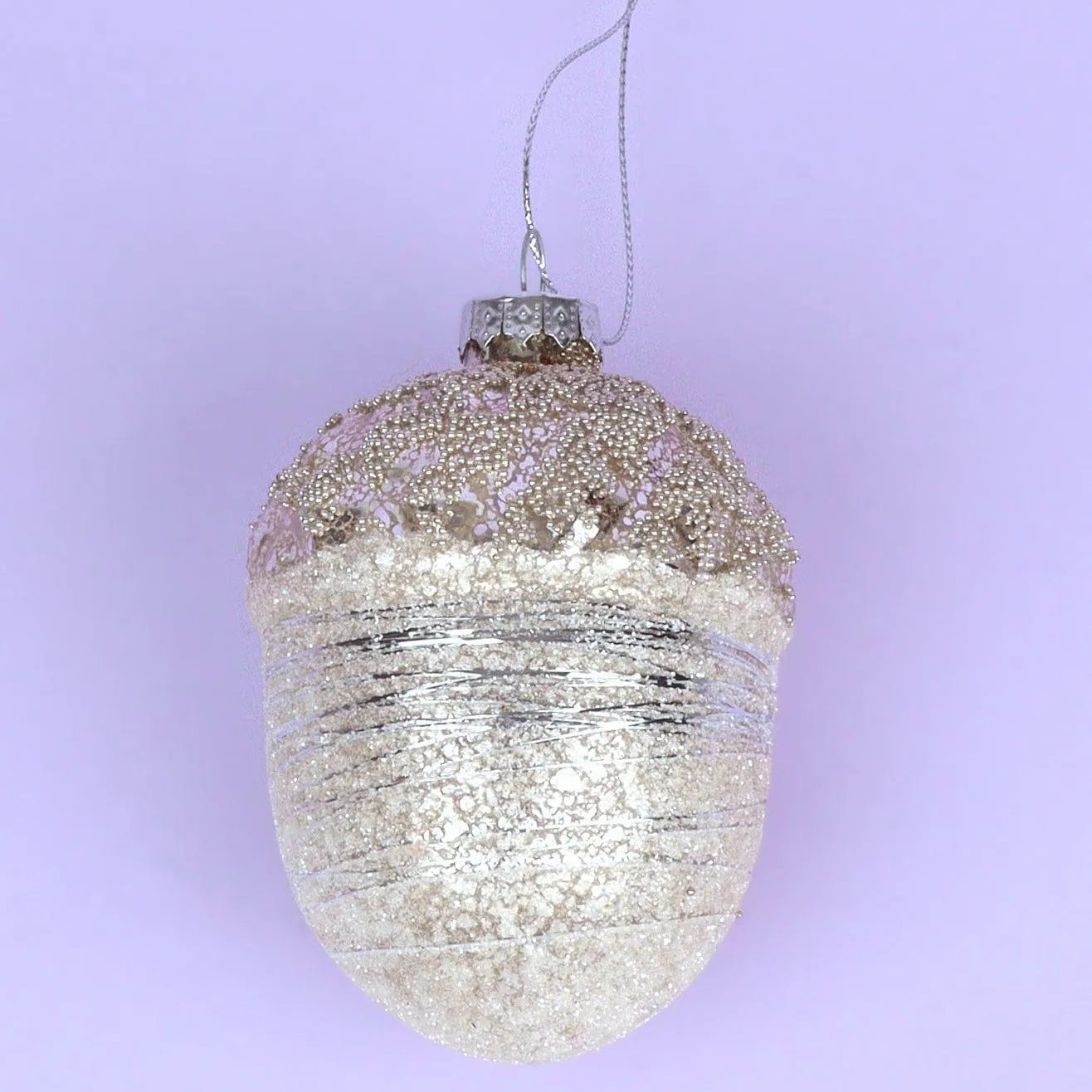 Large Glass Acorn Christmas Bauble Ornament Glamorous Tree Decoration in Gold, Rose Gold & Silver - G Decor